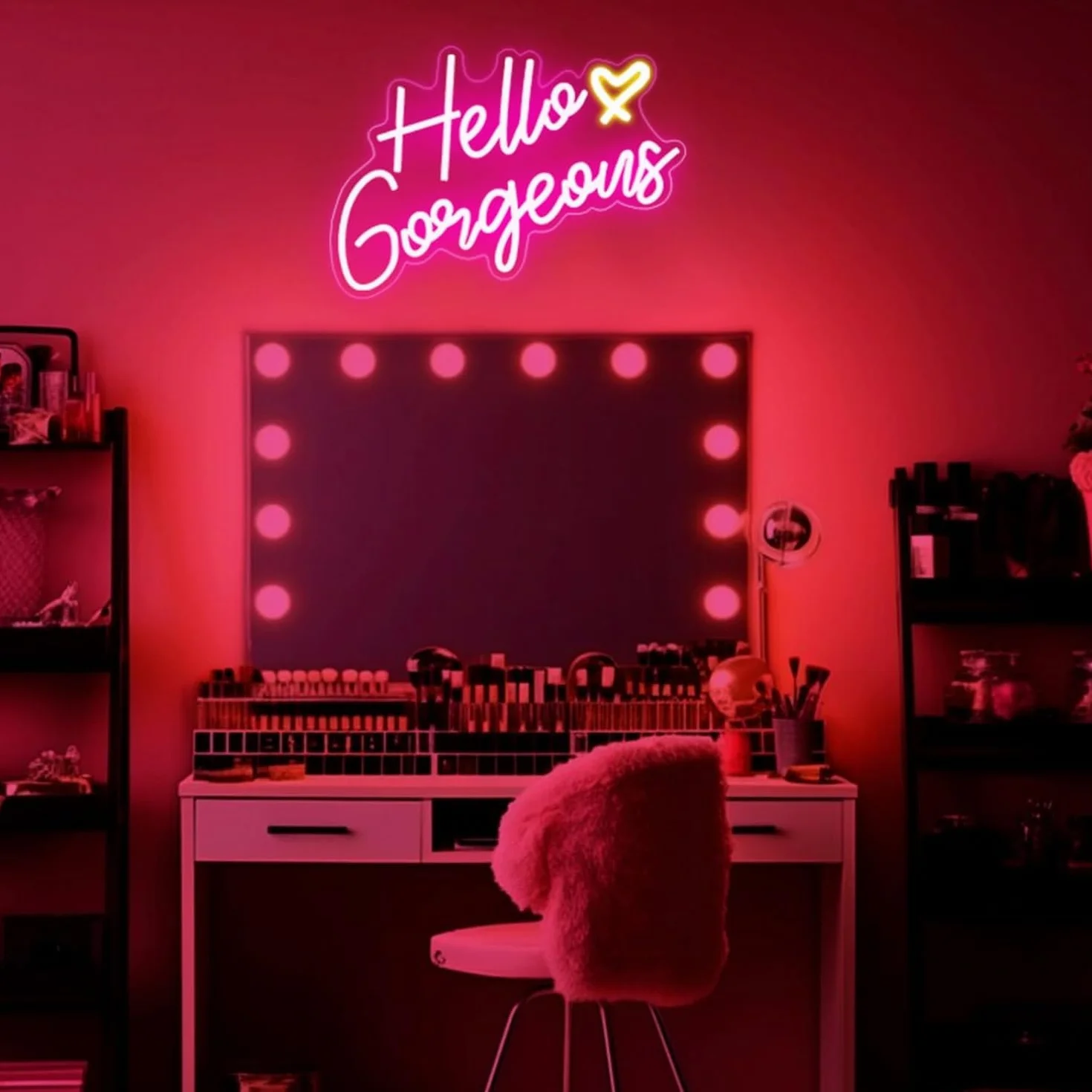 Hello Gorgeous neonowy znak Hello Beautiful różowy neonowe światła LED do domu, na ślub, urodziny, wieczór panieński, z przełącznikiem ściemnianym (5 V, 16,5 x 10,15 cm)