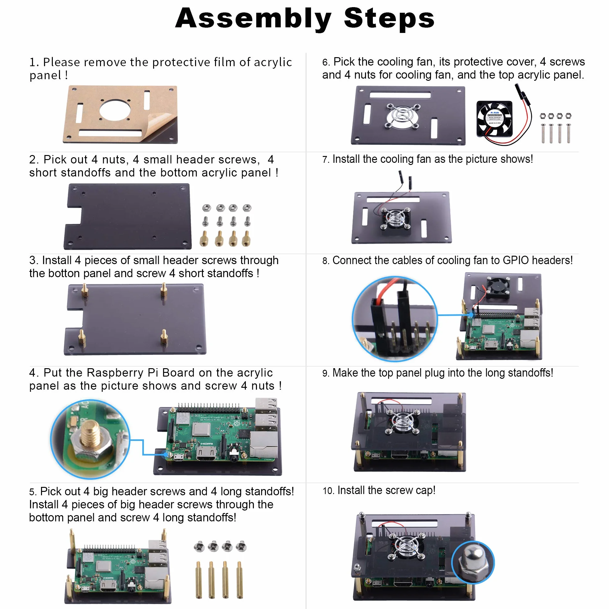 GeeekPi Akrylowa obudowa do Raspberry Pi 4/3 z wentylatorem, brązowa