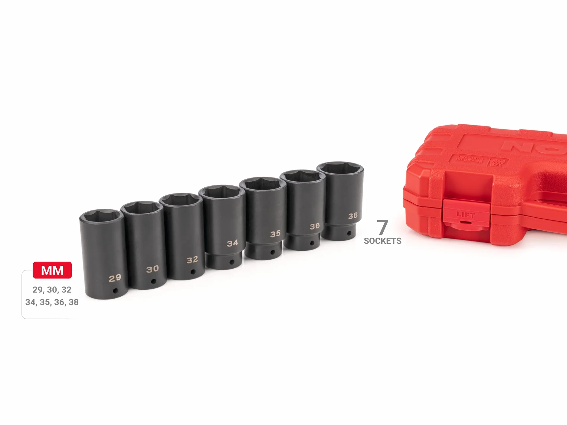 TEKTON 6-punktowy zestaw nasadek udarowych 6-punktowych nasadek udarowych z obudową, 7-częściowy (29-38 mm) | SID92340