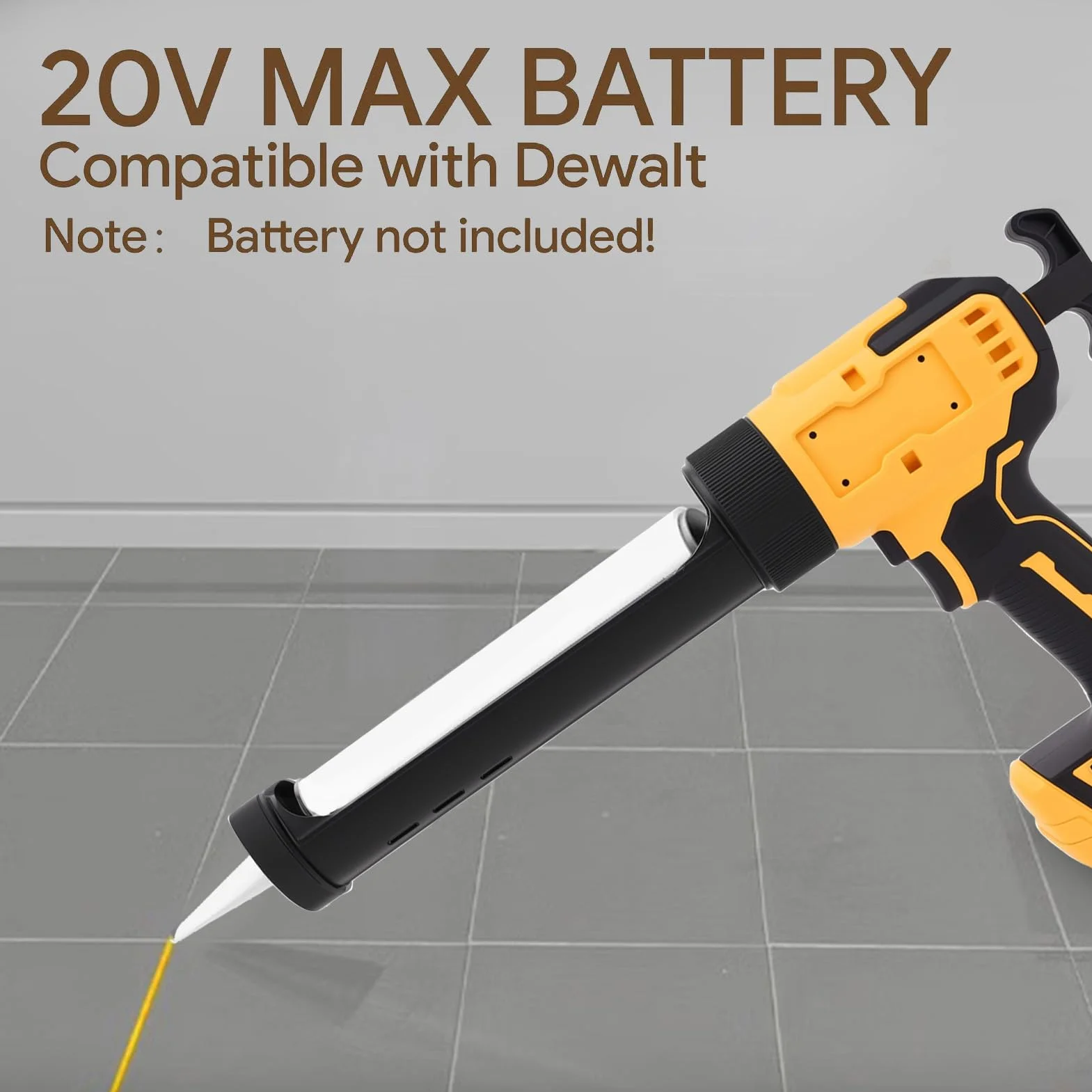 Denash Akumulatorowy Pistolet do Uszczelniania, 6-biegowy, Elektryczny, ze światłem LED, Pistolet do Silikonu o Udźwigu 250 Kg, żółty do 200, 201, 203, 204,