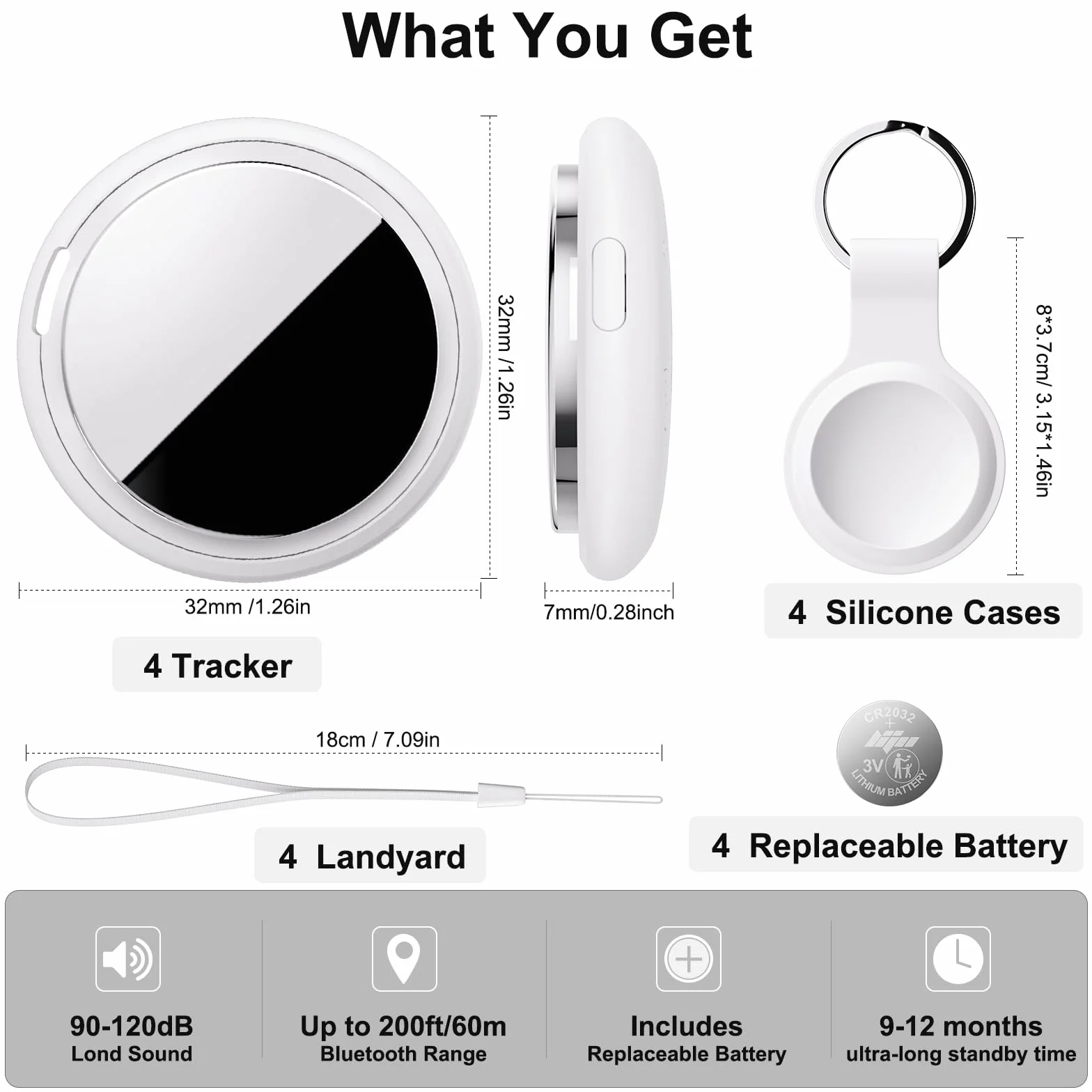 Smart Air Tracker Tag kompatybilny z Apple Where is? (tylko iOS) Bluetooth Lokalizator Key Finder 4-Pack Biały