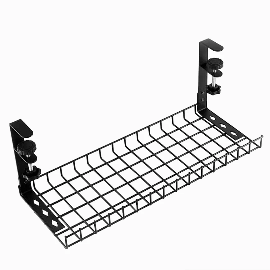 Taca do zarządzania kablami bez wiercenia, pod biurkiem, stojaki na kable i listwy zasilające, łatwa instalacja, czarne, 48 cm, uporządkowane rozwiązanie do przestrzeni roboczej, 4 szt