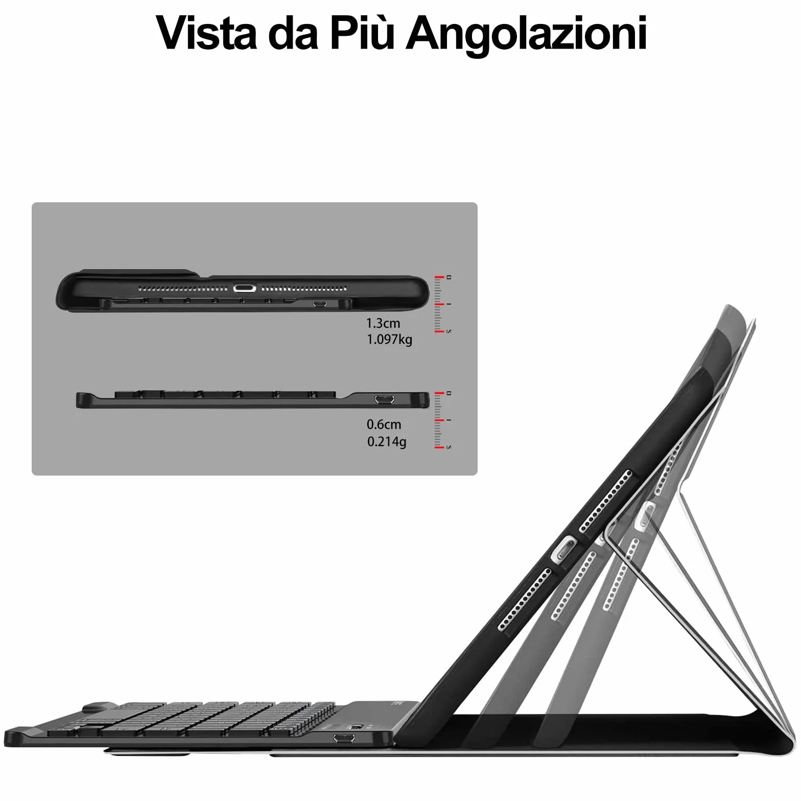 FOGARI Magnetyczna klawiatura do iPada 10,2" etui Bluetooth QWERTY włoska odpinana czarna