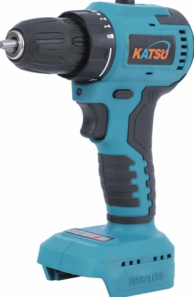 KATSU Tools KATSU FIT-BAT 21 V bezszczotkowa wiertarko-wkrętarka akumulatorowa, 10 mm uchwyt bezkluczykowy, 2 biegi biegów i światło LED, idealna do domowych zadań DIY, bez baterii i ładowarki 102363