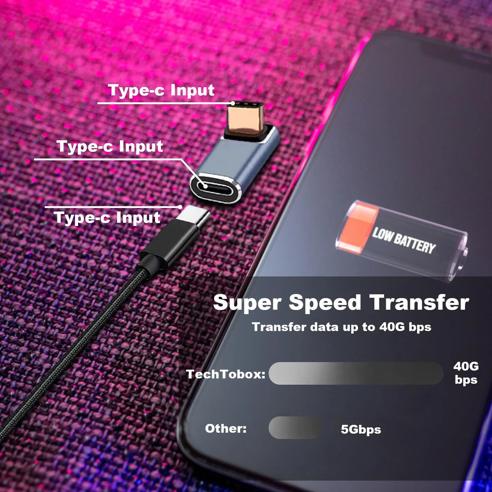 TNSLAND 2 sztuki USB C 90° adapter gniazdo typu C na wtyczkę, złącze kątowe USB 4.0 40 Gb/s, transmisja danych ładowanie, typ C OTG adapter do laptopa, tabletu, telefonu, typ C