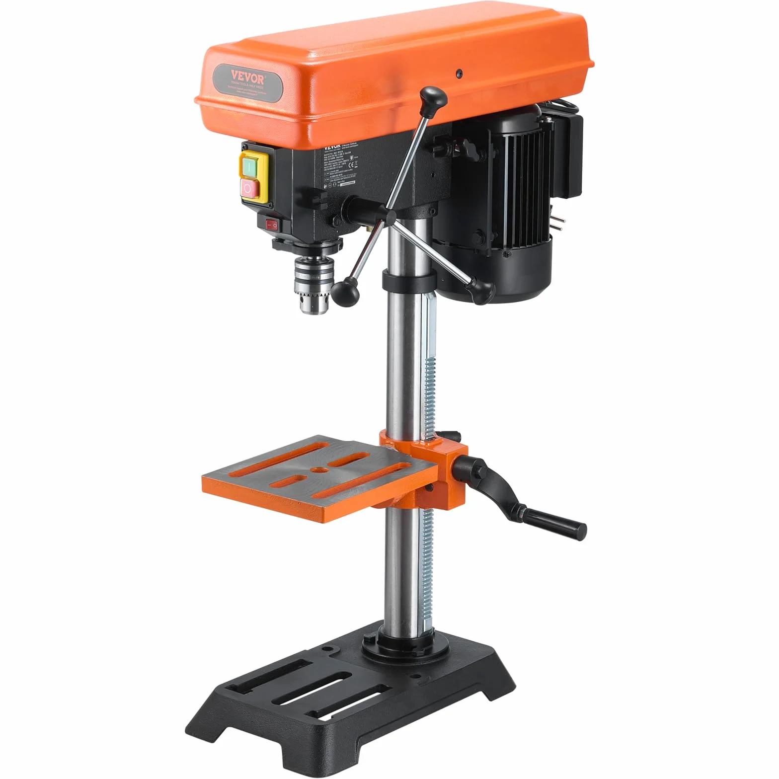 VEVOR Wiertarka kolumnowa 550 W silnik indukcyjny 550 W regulowana prędkość 550/950/1500/2000/2500 obr./min, stół roboczy przechylany od 0 do 45°, do drewna i metalu