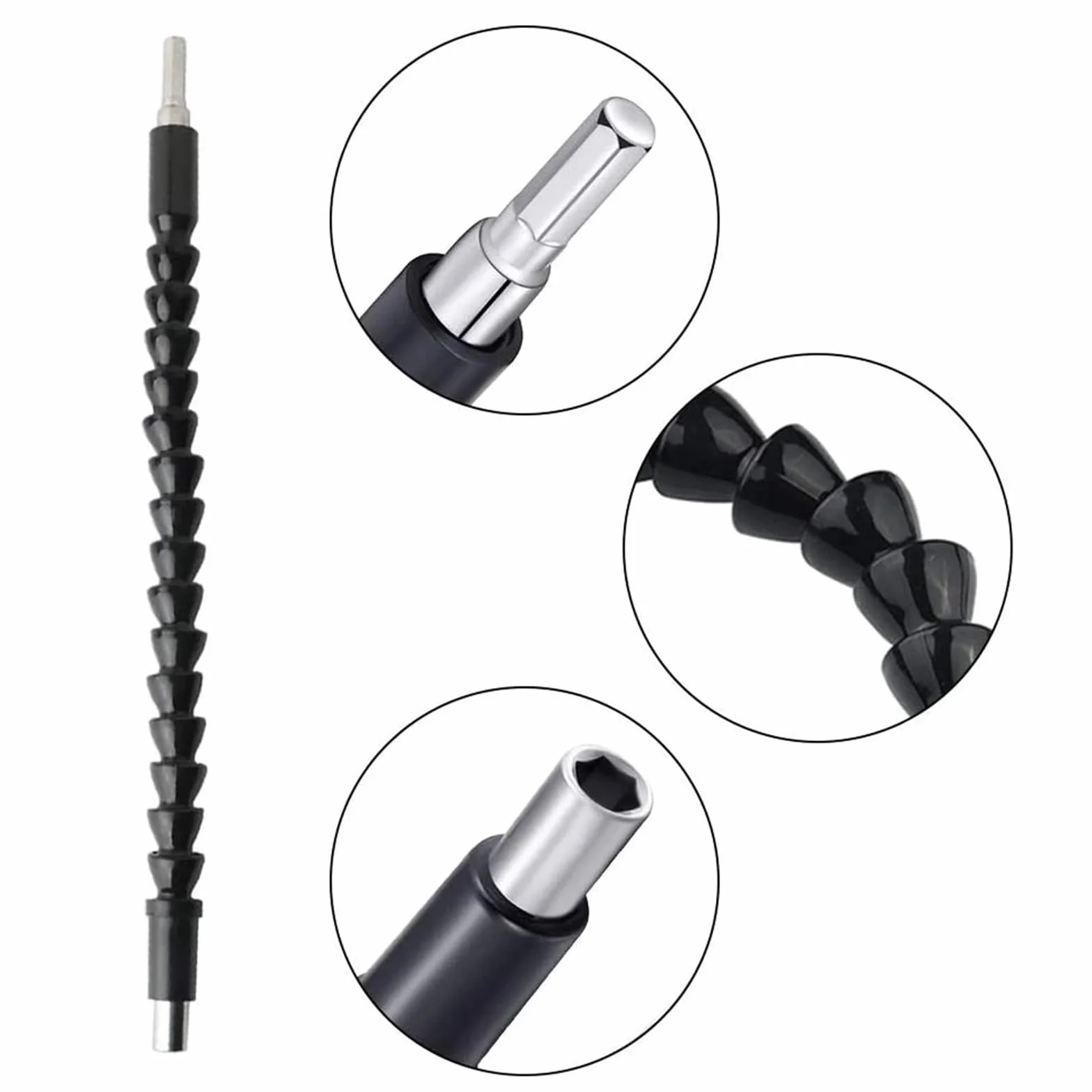 Adapter przedłużki wiertła, Elastyczna przedłużka do wiertarki i wkrętarki z trzpieniem sześciokątnym 1/4 cala, czarna, różne rozmiary(200mm and 295mm)