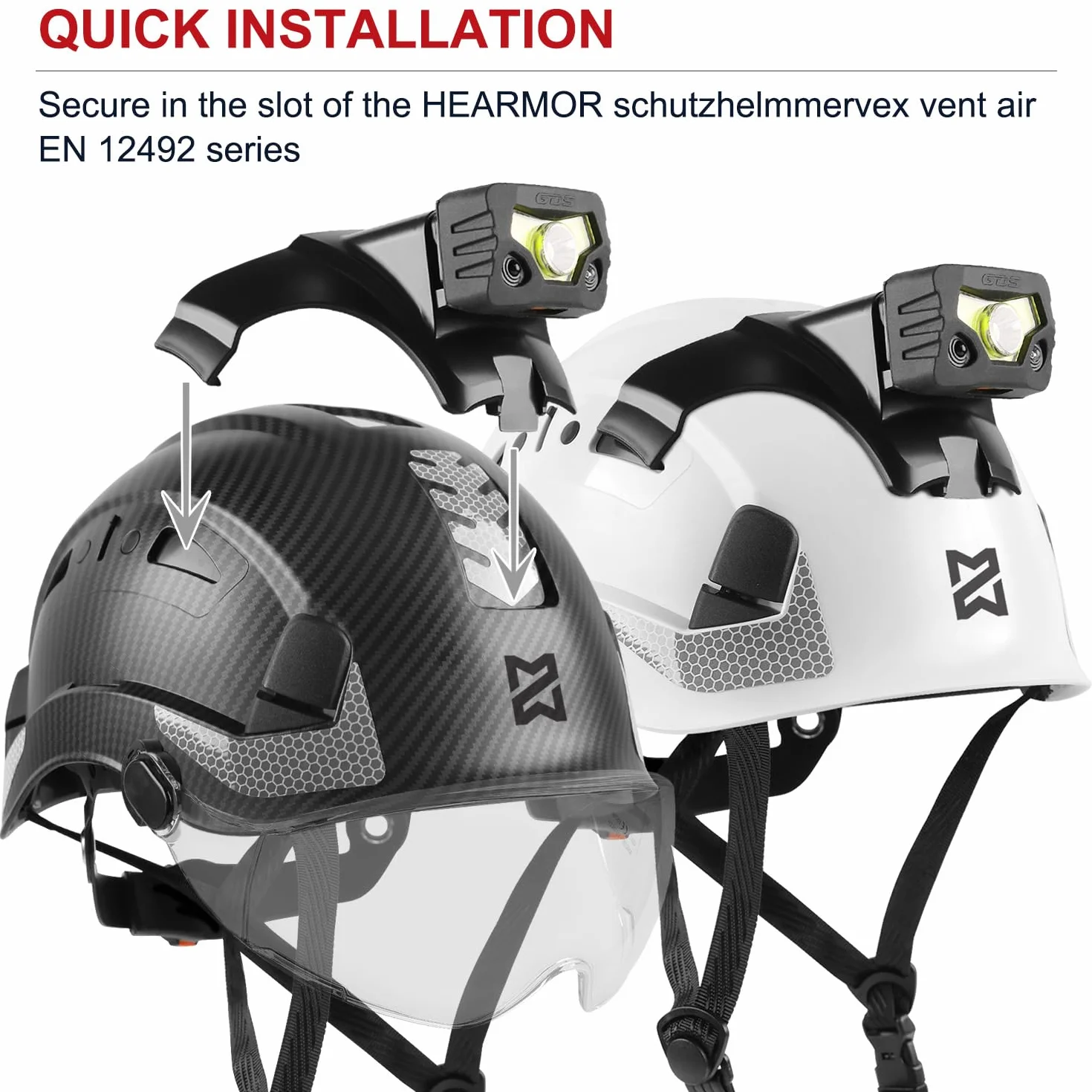 HEARMOR Kask przemysłowy dla dorosłych, kask budowlany LED, w zestawie kask ochronny ABS, certyfikat EN12492, certyfikat EN397, amortyzacja uderzeń i odporność na penetrację