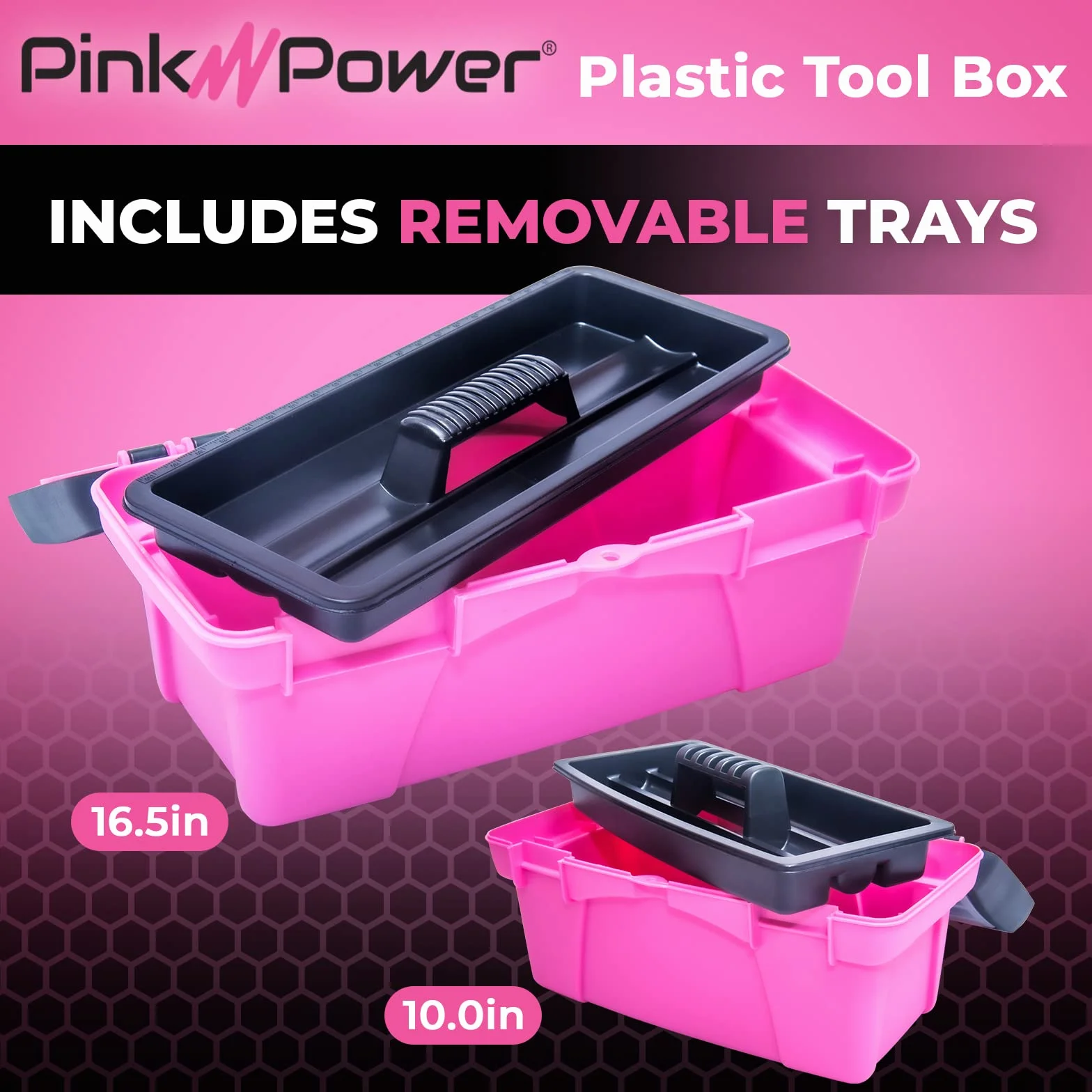 Pink Power Pink Tool Box for Women - Sewing, Art & Craft Organizer Box Small & Large Plastic Tool Box with Handle - Pink Toolbox Sewing Box Tool Storage Box - Portable Mini Locking Tool Boxes (2 Pack)