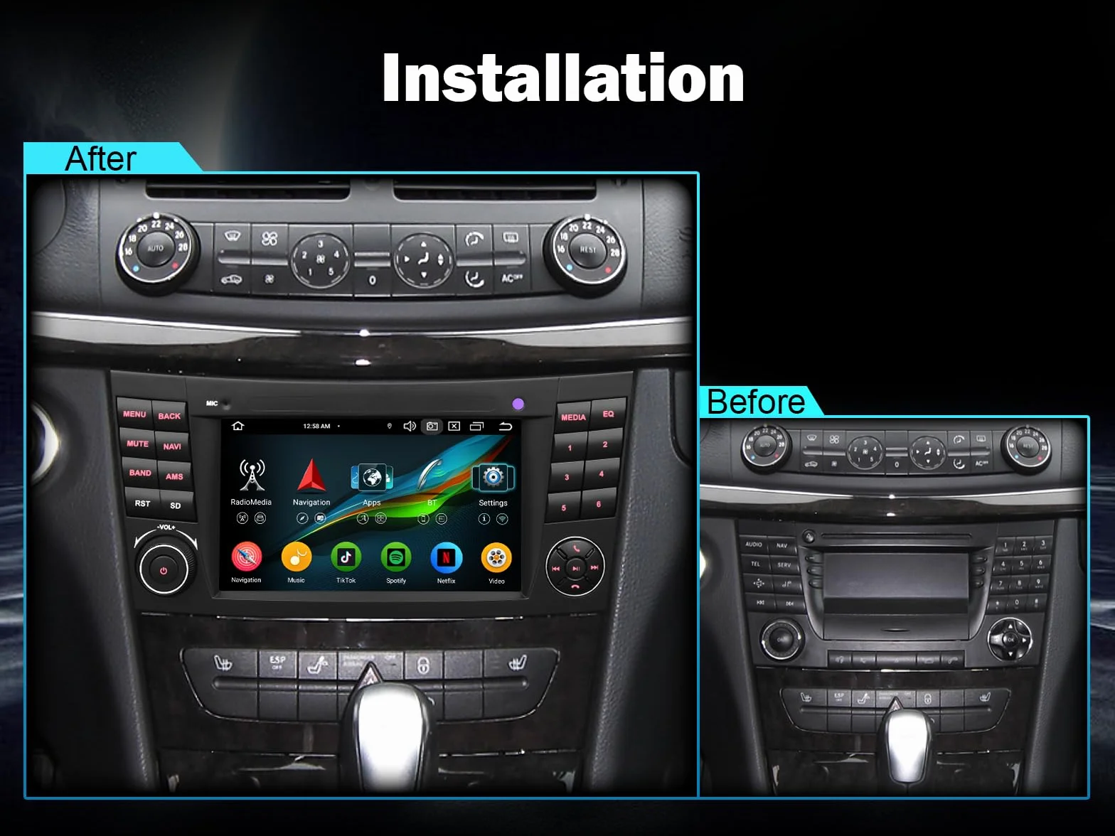 Radio samochodowe Android 14 GPS nawigacja dla Mercedes Benz E W211 CLS W219, 8 rdzeni 4+64GB bezprzewodowe Carplay Android Auto DSP