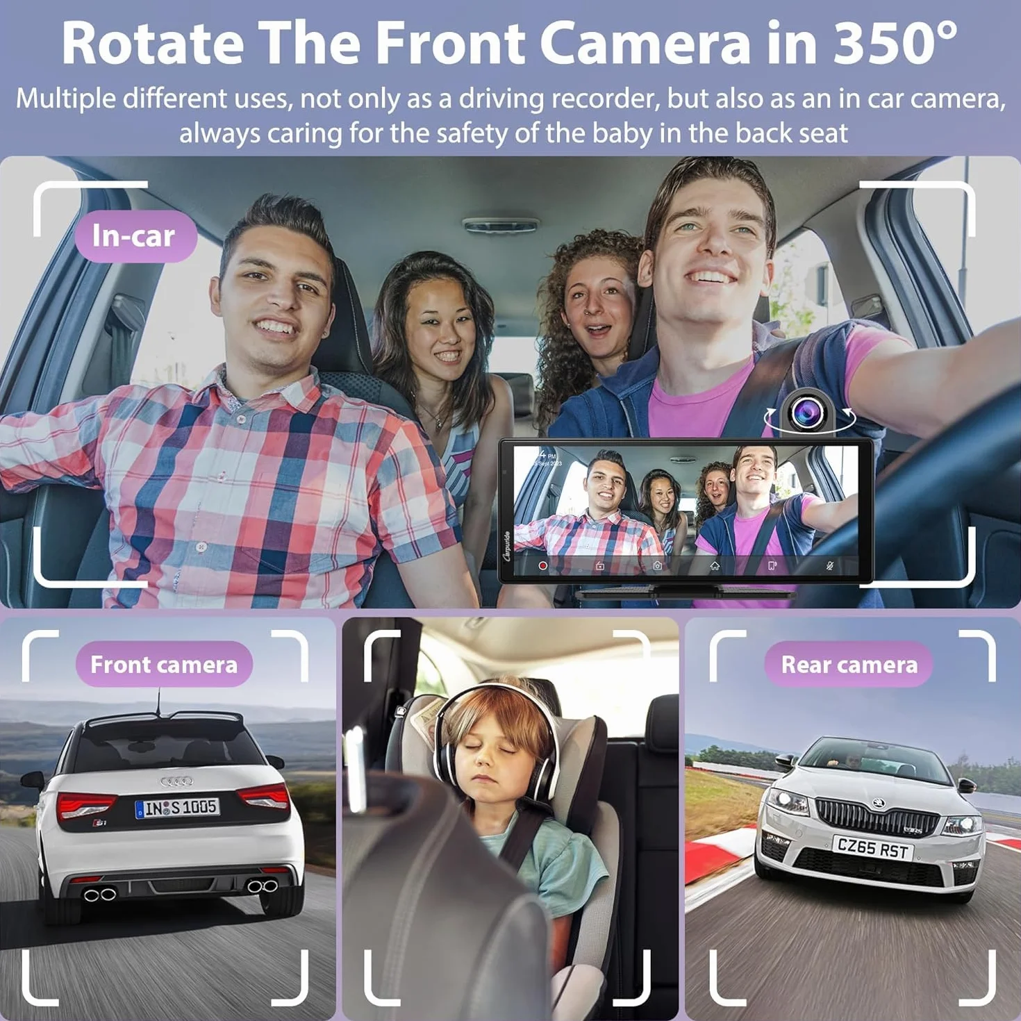 Carpuride Wireless Carplay i Android Auto z kamerą samochodową - 10,26-calowy ekran dotykowy HD IPS Car Play do samochodu, kamera przednia 4K i tylna 1080P, nagrywanie w pętli, dźwięk Bluetooth