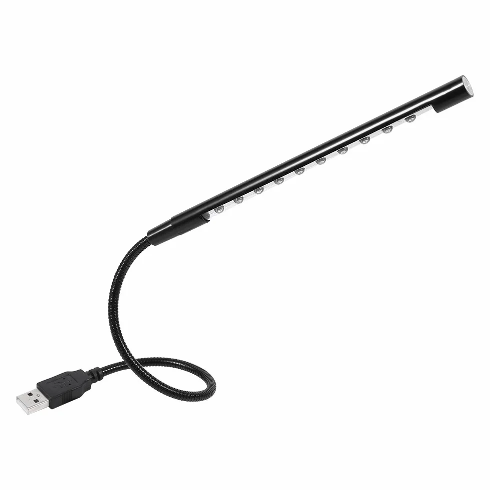 Klawiatura USB z lampką do czytania, 10 mini LED, elastyczna szyja łabędzia, przenośna
