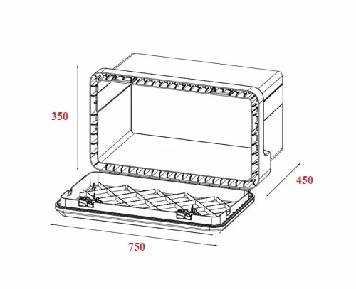 DAKEN Just J065 pudełko do przechowywania z tworzywa sztucznego, 750 x 350 x 450 mm, 65 litrów, carado, skrzynka narzędziowa, skrzynka pod szafkę do pojazdów użytkowych