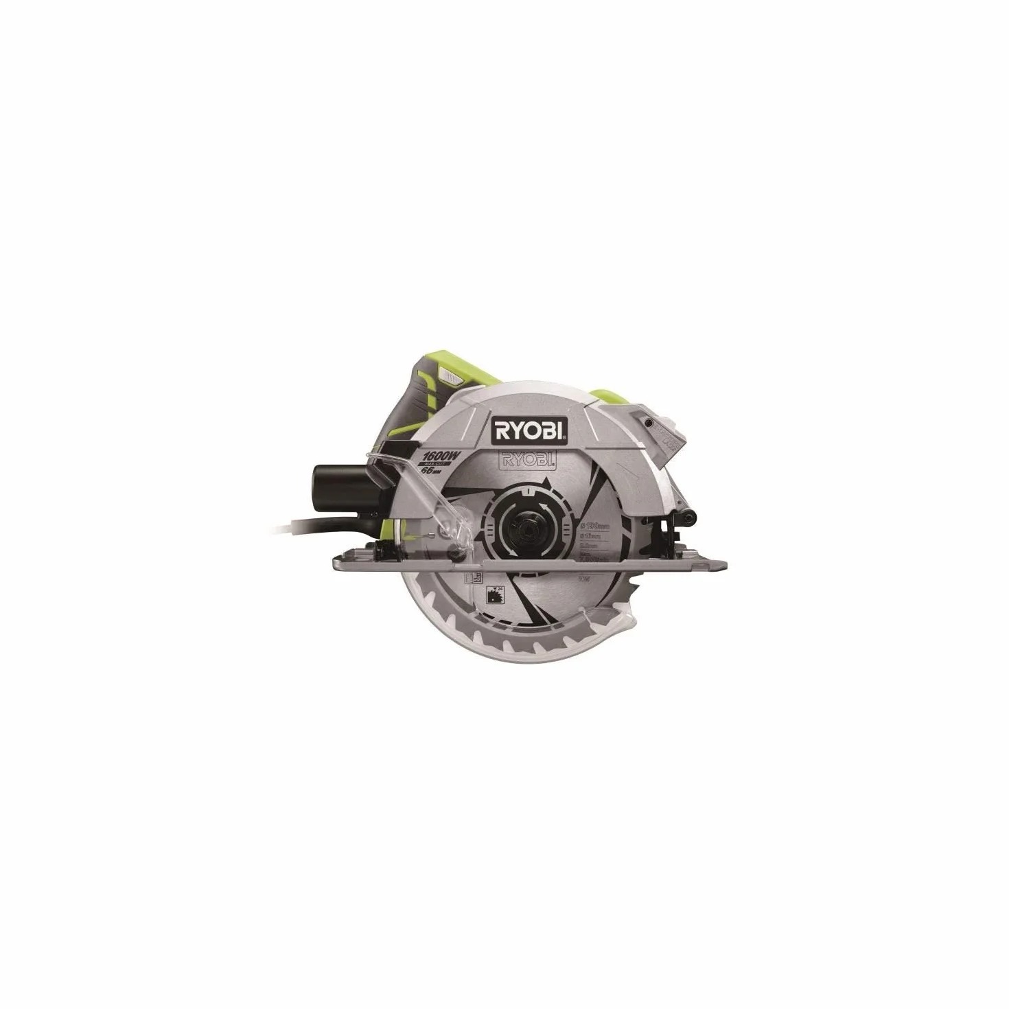 Ryobi 1600 W pilarka tarczowa RCS1600-K, uniwersalne przyłącze do odsysania pyłu, GripZone+, regulowana płyta podłogowa, blokada wrzeciona, głębokość cięcia 55-66 mm, 230 V