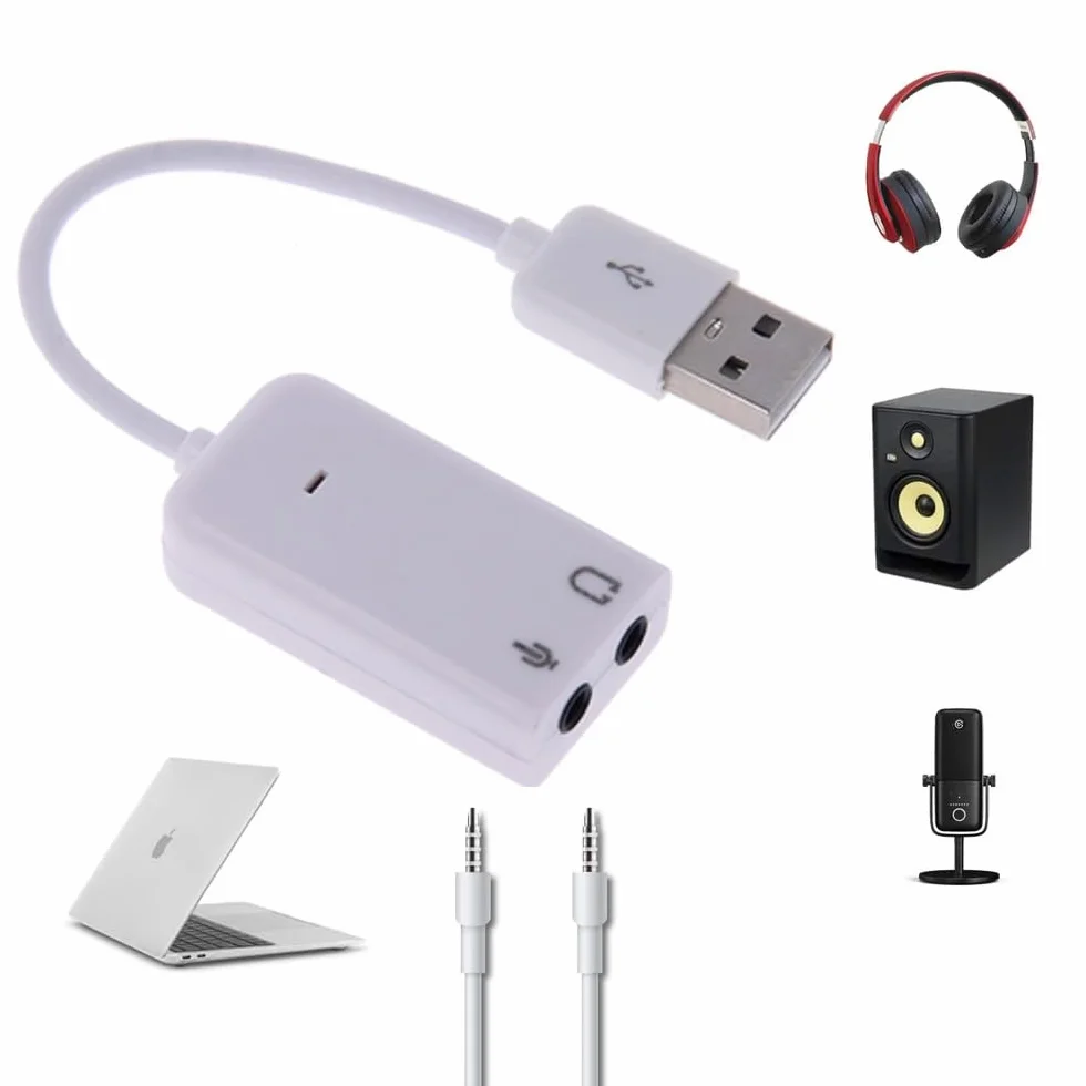 Adapter karty dźwiękowej audio USB 2.0 do PC z jack 3,5 mm, biały