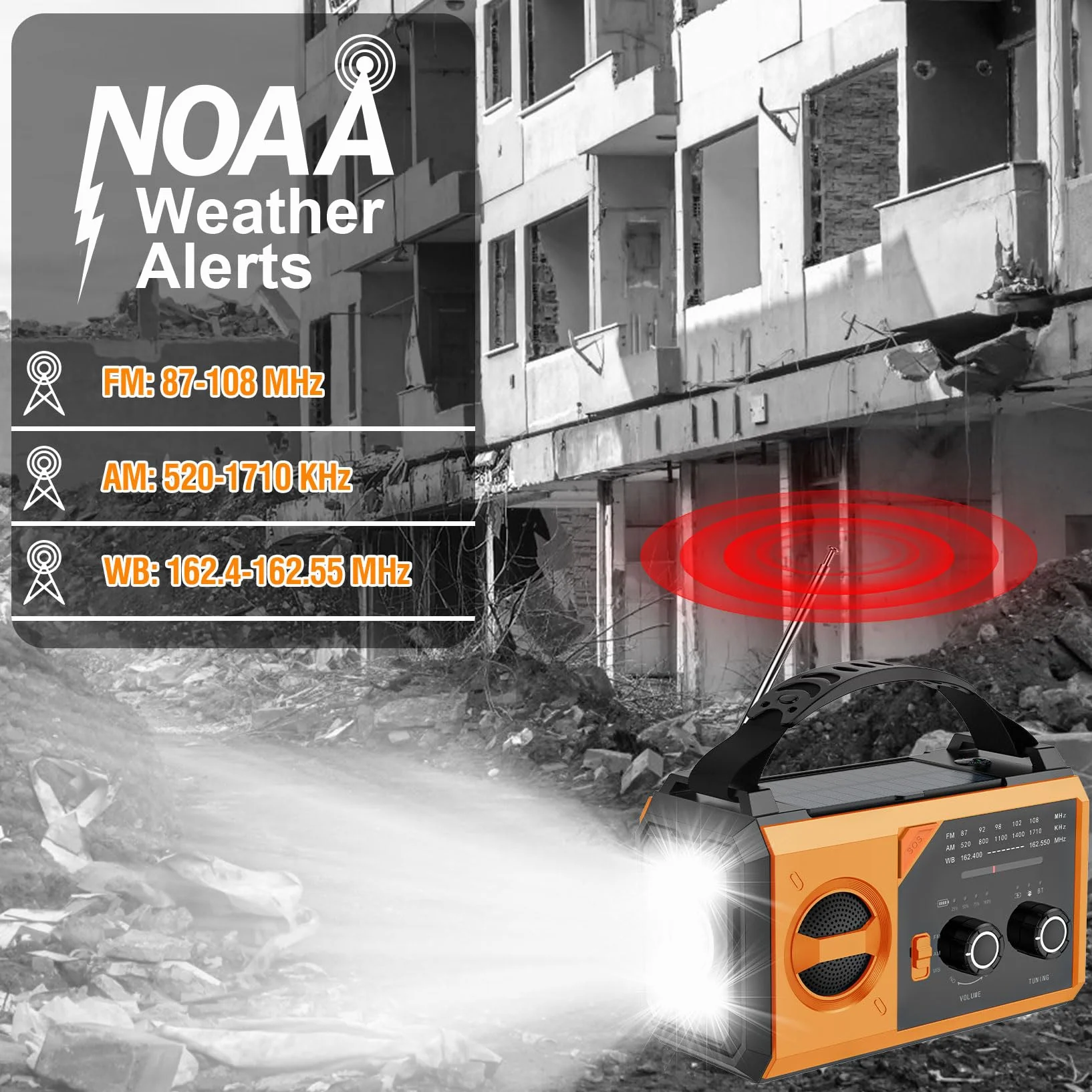 Awaryjne radio pogodowe 20000 mAh AM/FM/NOAA solarne z korbą ręczną i ładowaniem USB