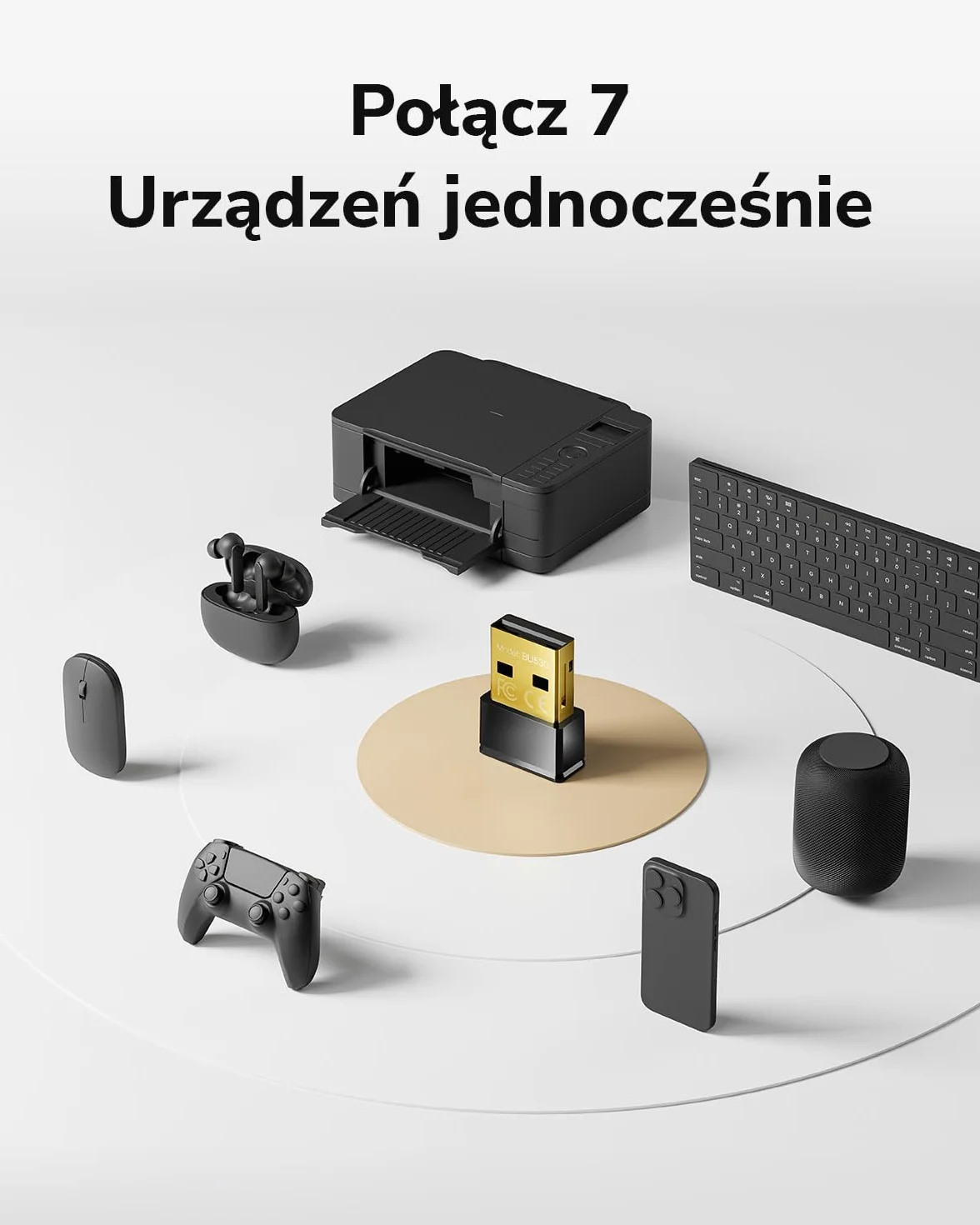 Cudy Adapter USB Bluetooth do komputera, odbiornik Bluetooth 5.3, Plug and Play, rozmiar nano, obsługuje Windows 11/10/8.1/7 do komputera stacjonarnego, laptopa, drukarki
