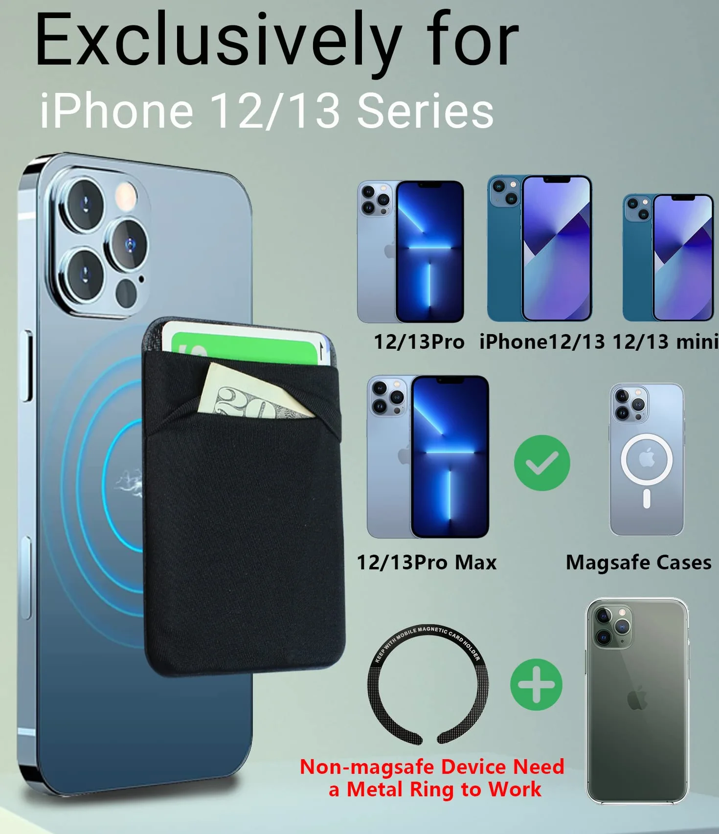 Magnetyczny portfel Mag-Safe do iPhone 14 13 12 Pro Max Plus etui na karty czarny