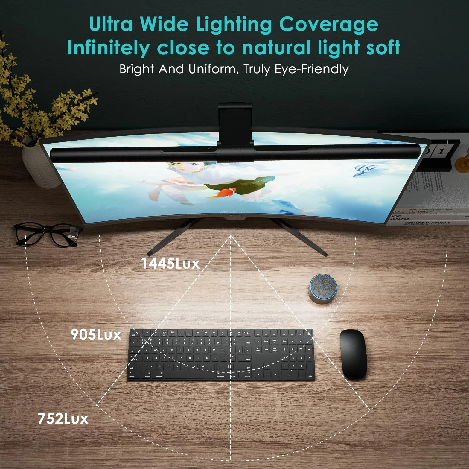 Quntis 51cm LED światło komputera stacjonarnego USB z pilotem, regulowany pasek świetlny, zakrzywione światło ekranu do czytania