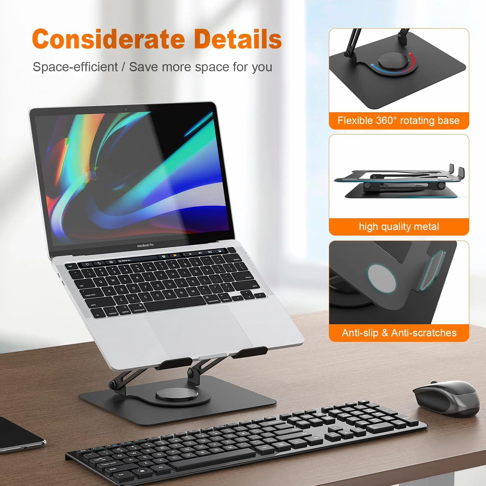 GRIFEMA Stojak na laptopa z regulacją wysokości, składany stojak na laptopa z podstawą obracaną o 360° — kompatybilny z laptopami o przekątnej ekranu od 11 do 17 cali — Czarny