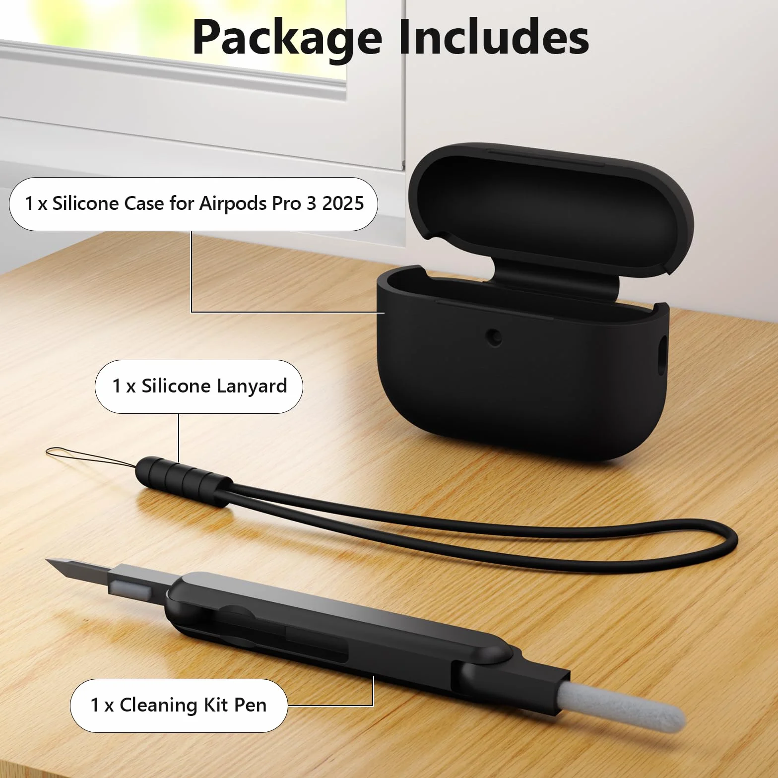 Etui silikonowe do AirPods Pro 3, odporne na wstrząsy, upadki i zarysowania, czarne