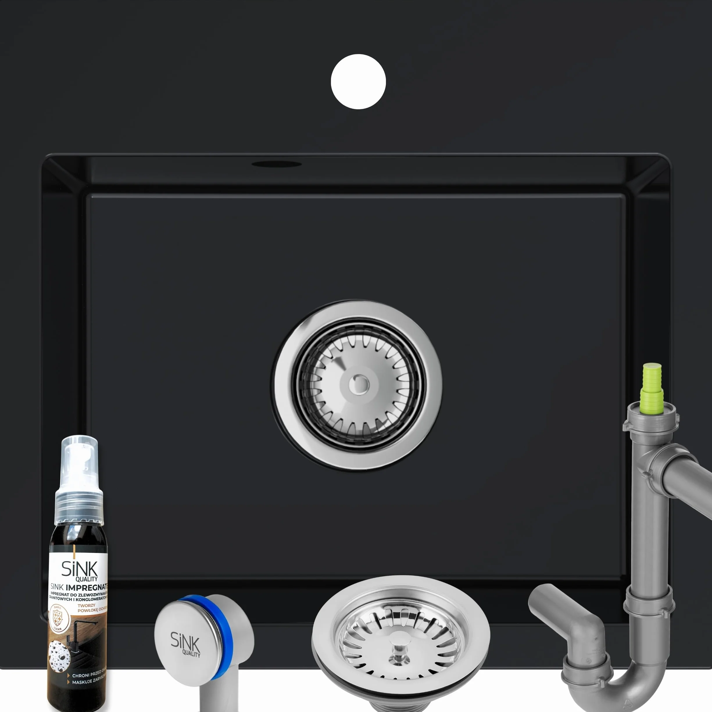 SINK Quality zlewozmywak czarny 45 × 42 cm – zlewozmywak z syfonem i impregnacją – umywalka do szafki pod umywalkę od 45 cm – zlewozmywak granitowy 1 umywalka – czarny zlew bez ociekacza