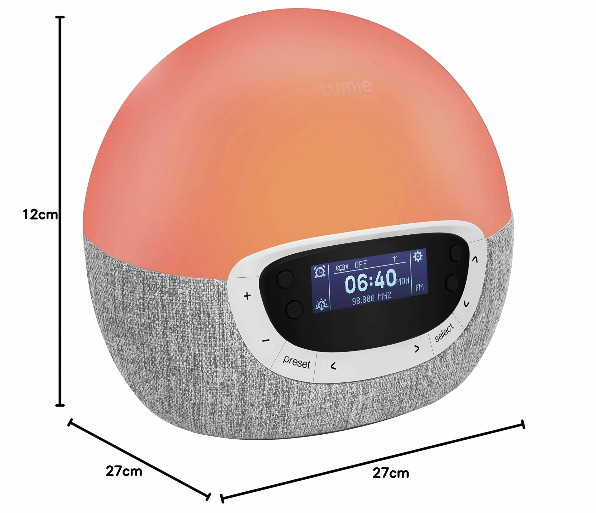 Lumie Bodyclock Shine 300 – budzik świetlny z radiem, 15 dźwięków i zachód słońca
