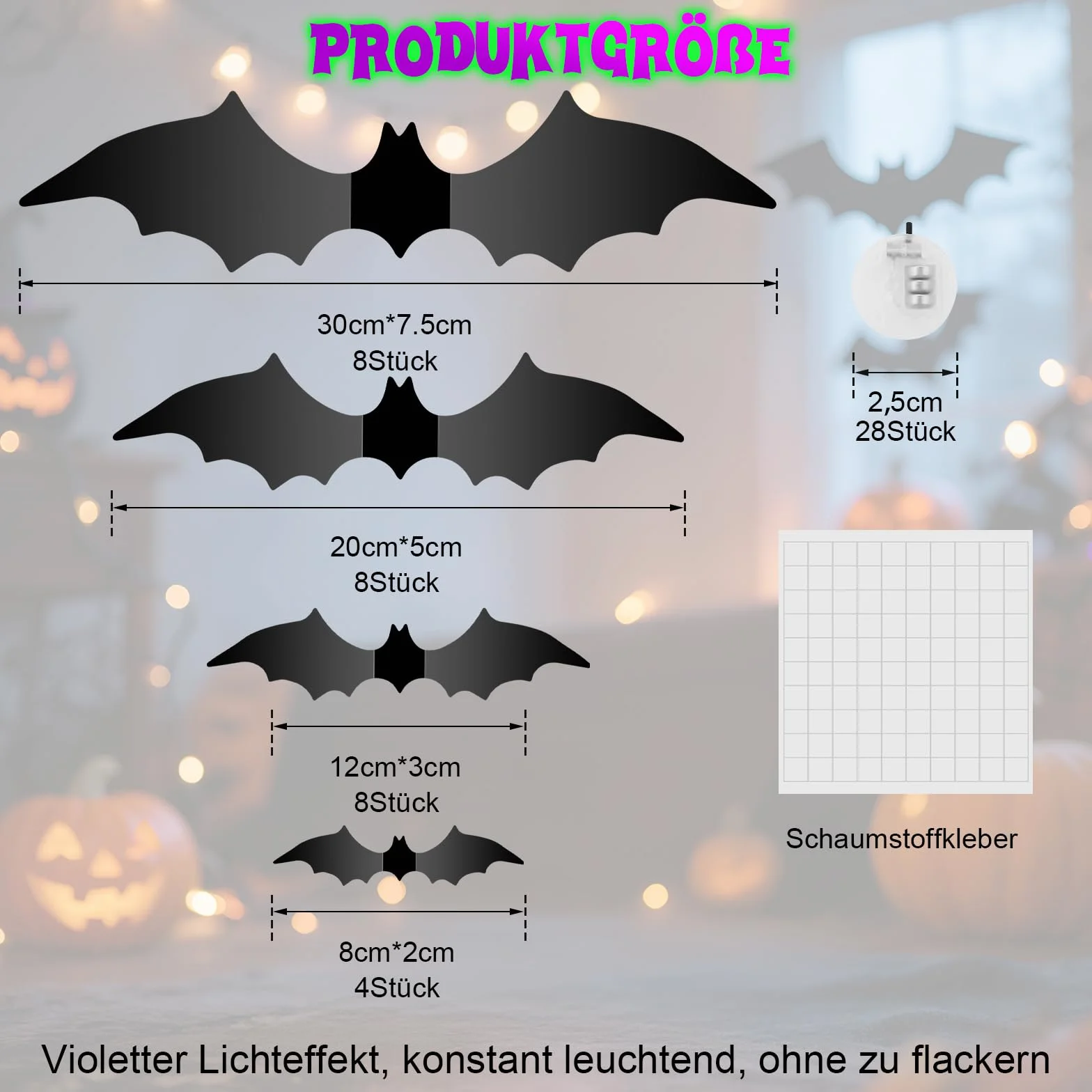 GoldRock 28 szt., 4 rozmiary, 3D nietoperz dekoracyjne naklejki LED na Halloween, duże naklejki dekoracyjne nietoperze na Halloween, gotyckie naklejki dekoracyjne nietoperze, Halloween nietoperze LED