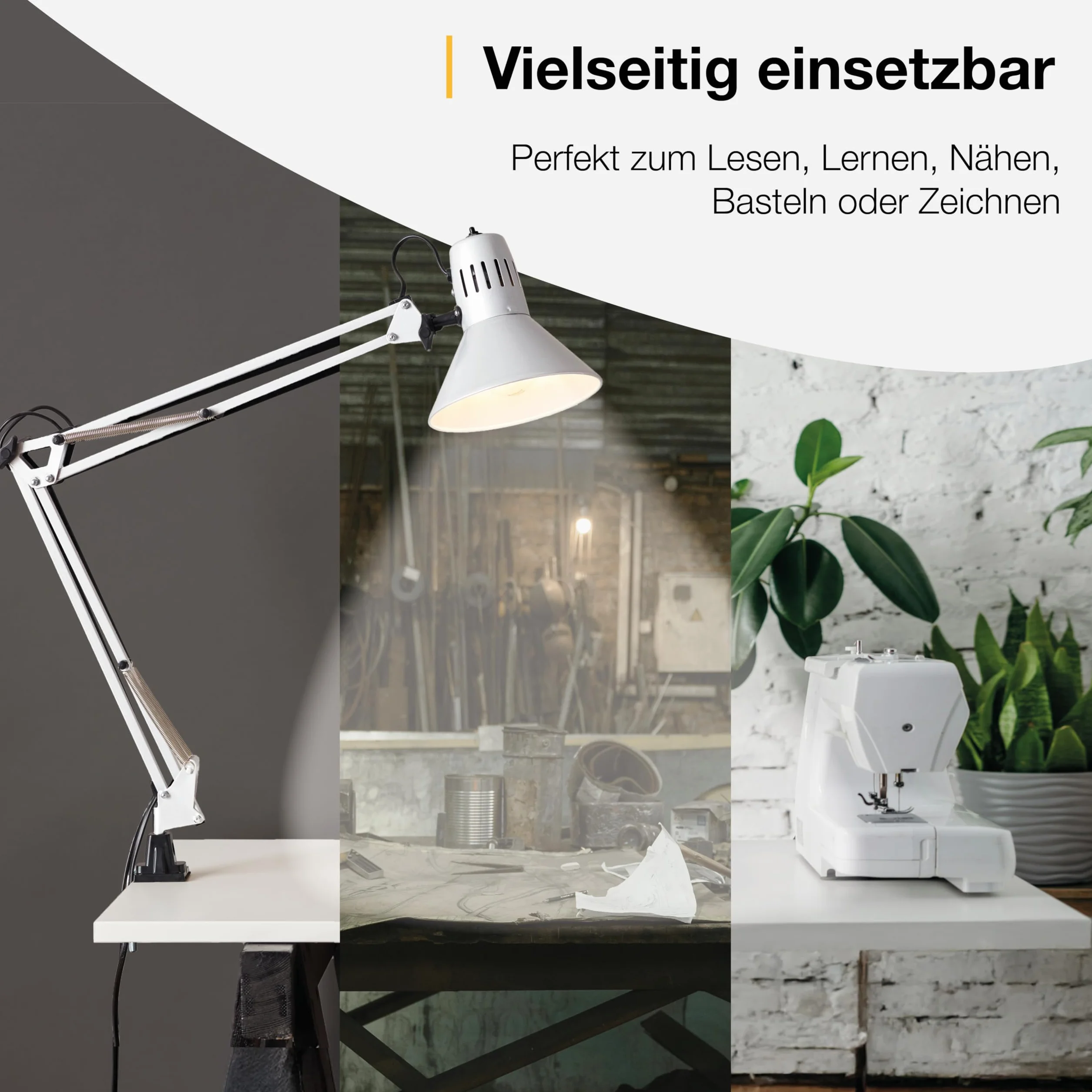 Brilliant Lampa zaciskowa Hobby biała 10802/05 | Lampa biurkowa, wysokość 70 cm, Ø 17 cm, E27, maks. 40 W, wychylny