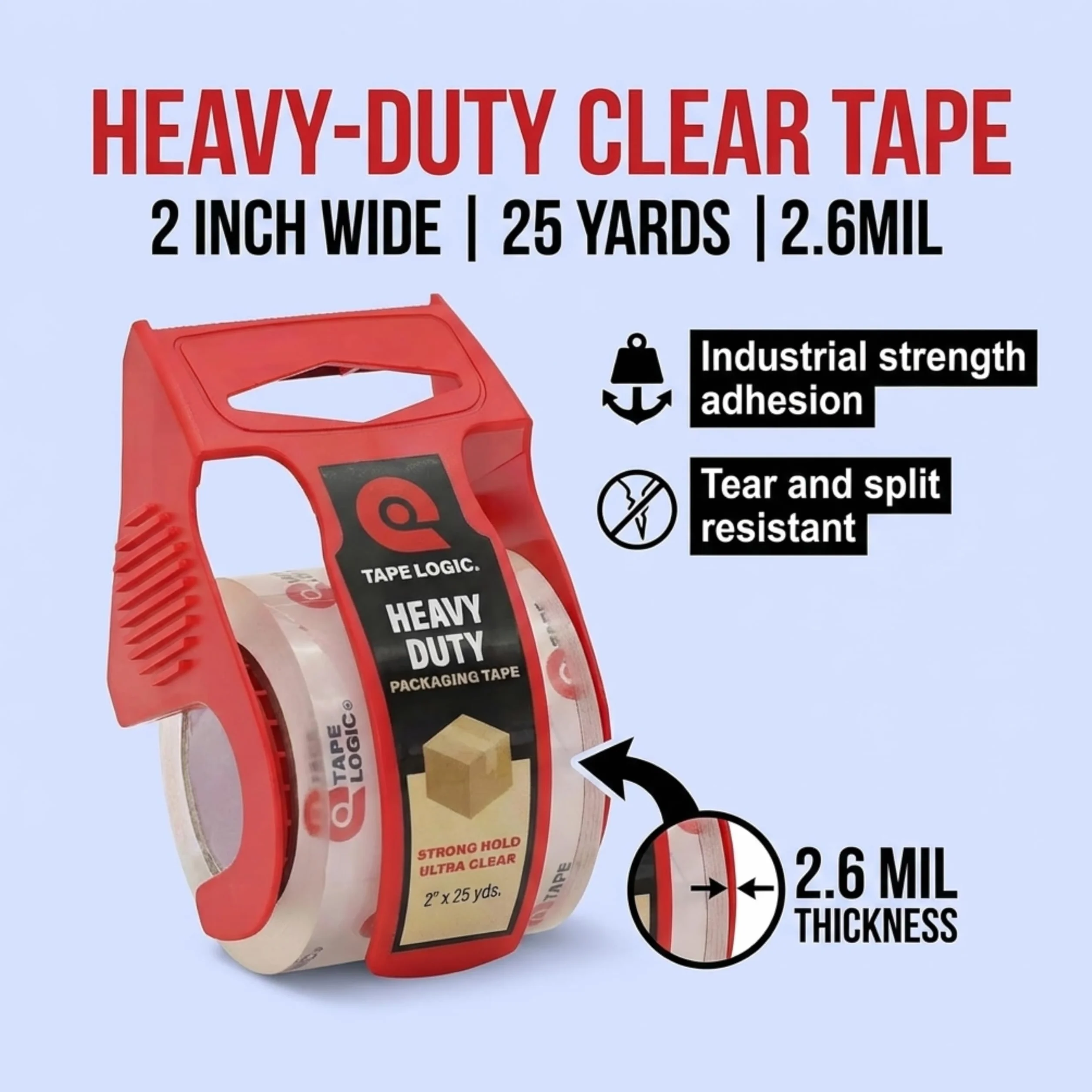 Tape Logic Wytrzymała przezroczysta taśma opakowaniowa 5 cm x 25 m z dozownikiem (6-pak), mocna przezroczysta rolka taśmy pakowej, idealna do wysyłki i przenoszenia pudełek