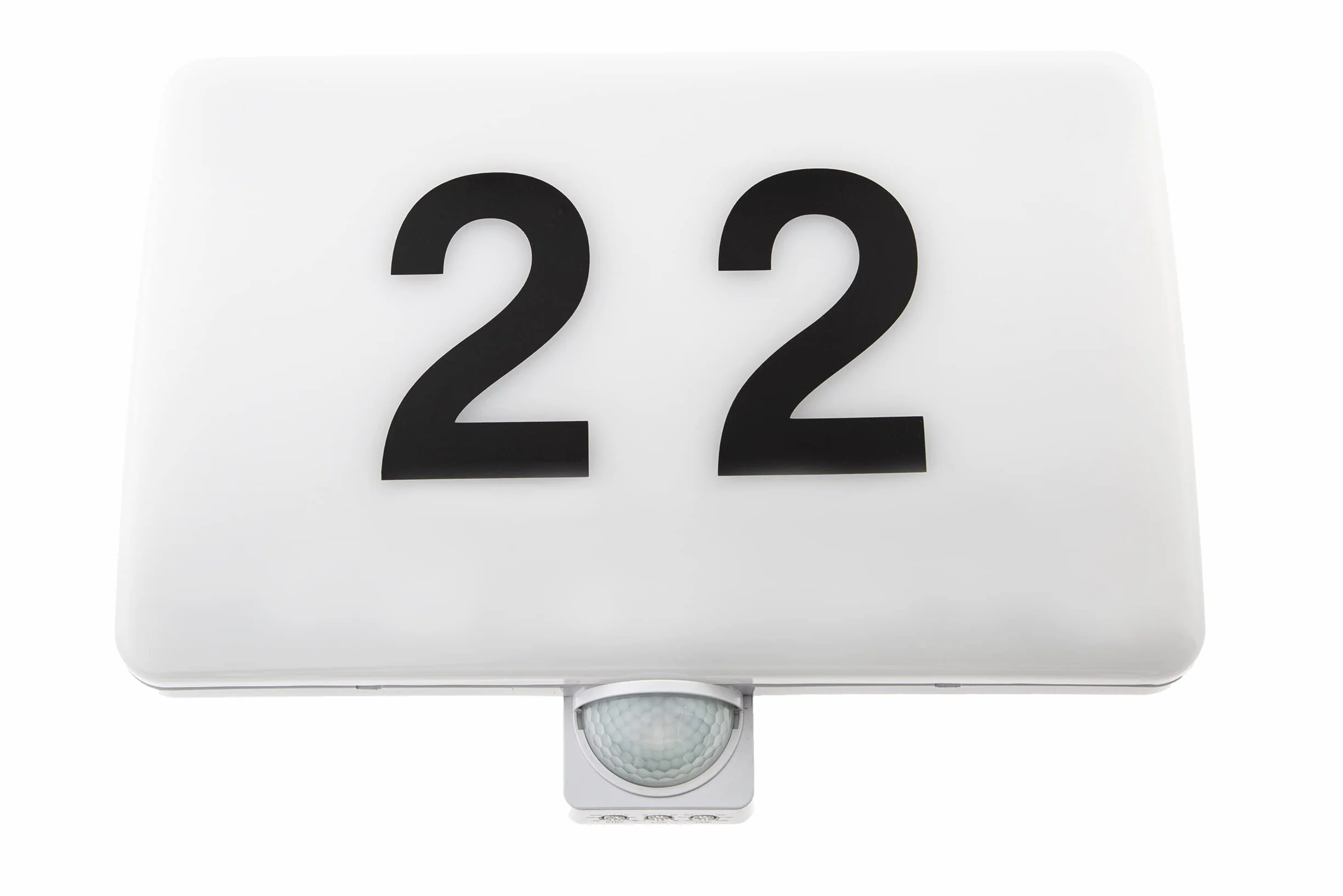 HUBER Lampa z numerem domu z czujnikiem ruchu 180° 20 W, 1800 lm – lampka nocna 4 W 250 lm, ograniczenie obszaru, montaż ścienny, IP54, biała