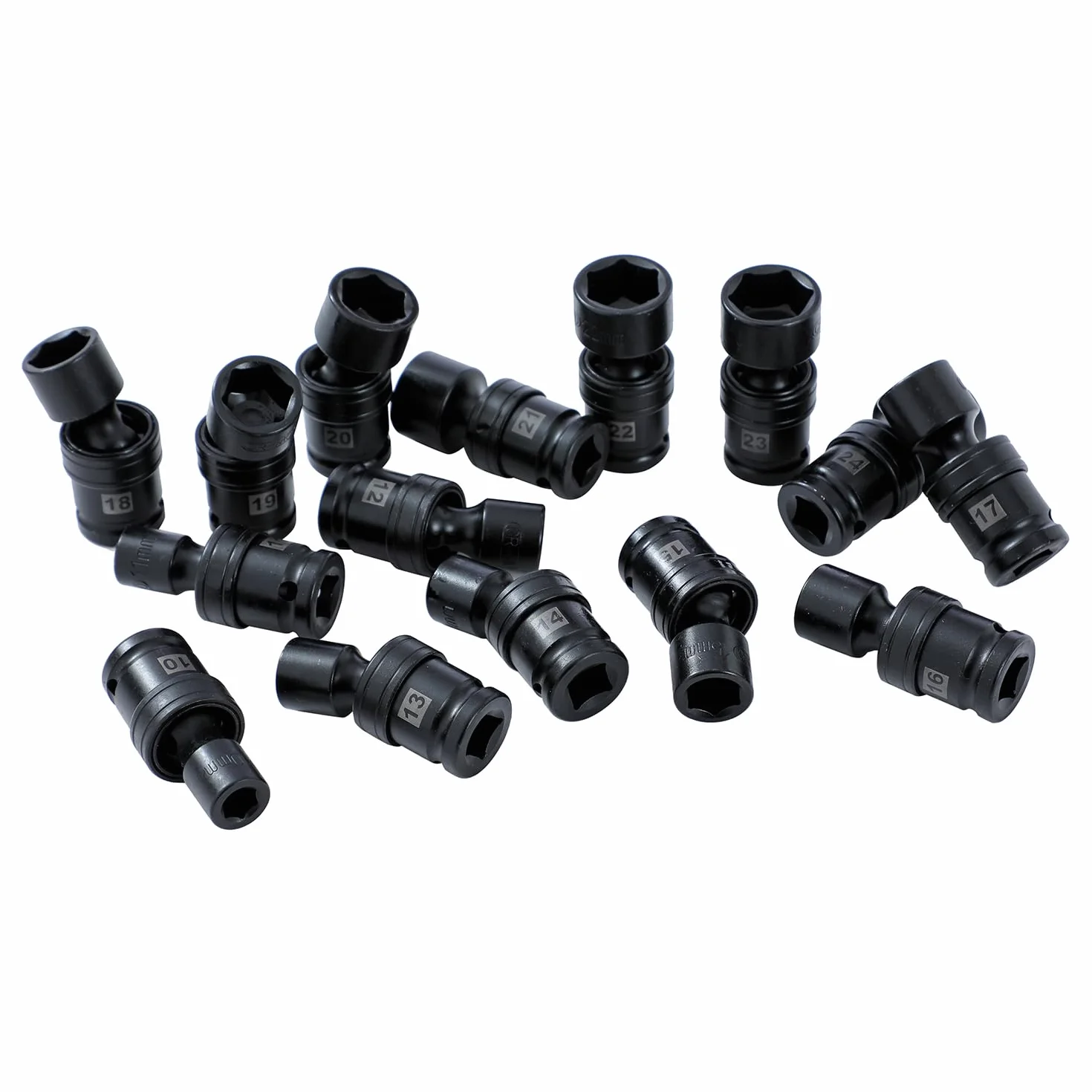 KATSU Tools 1/2-calowy napęd obrotowy zestaw nasadek udarowych, 15-częściowy, metryczny, 10-24 mm, 6-punktowy, stal CR-MO, uniwersalne, elastyczne, płytkie gniazda 420412
