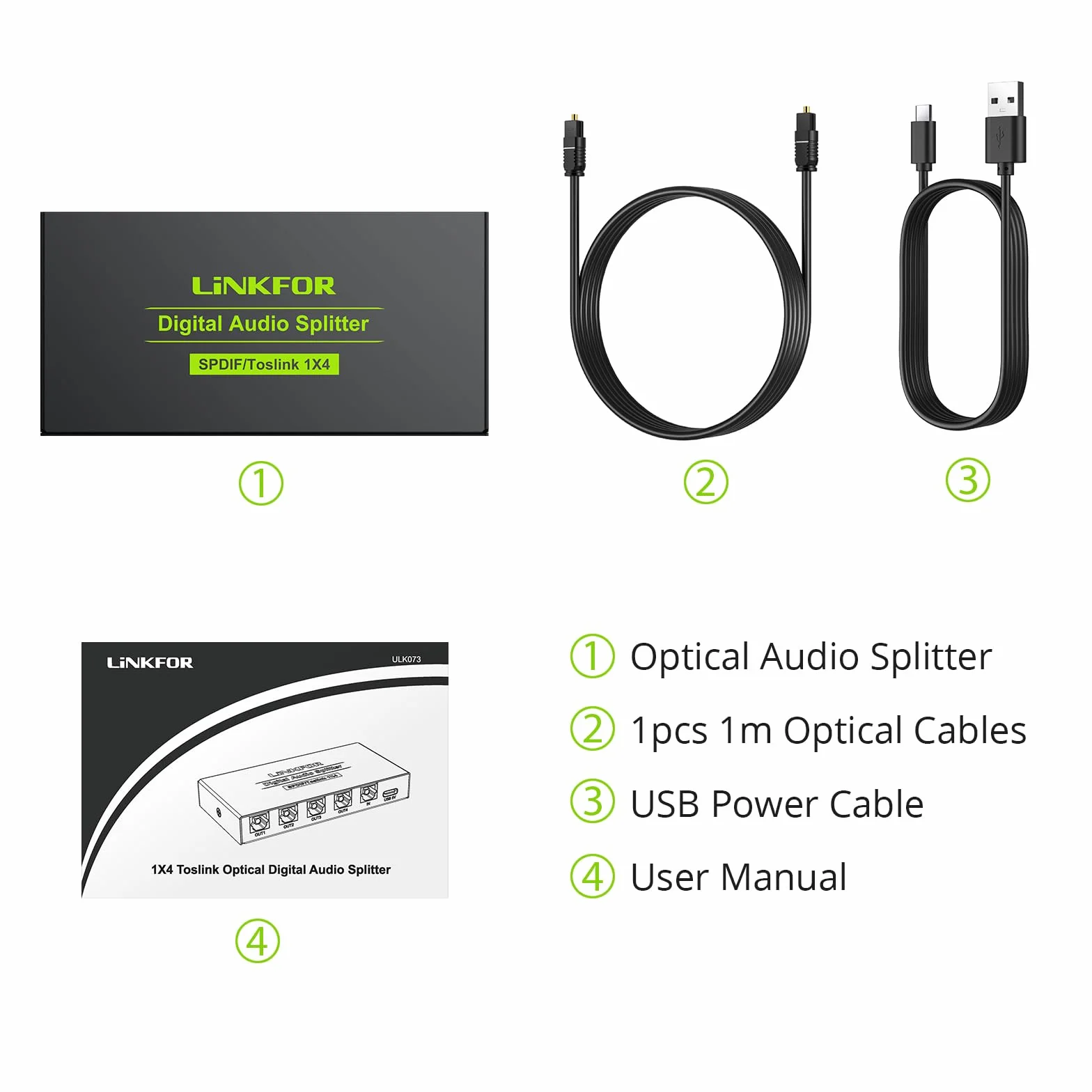LiNKFOR Optyczny przełącznik audio 4x1 Toslink SPDIF światłowód cyfrowy rozdzielacz LPCM2.0 DTS Dolby-AC3
