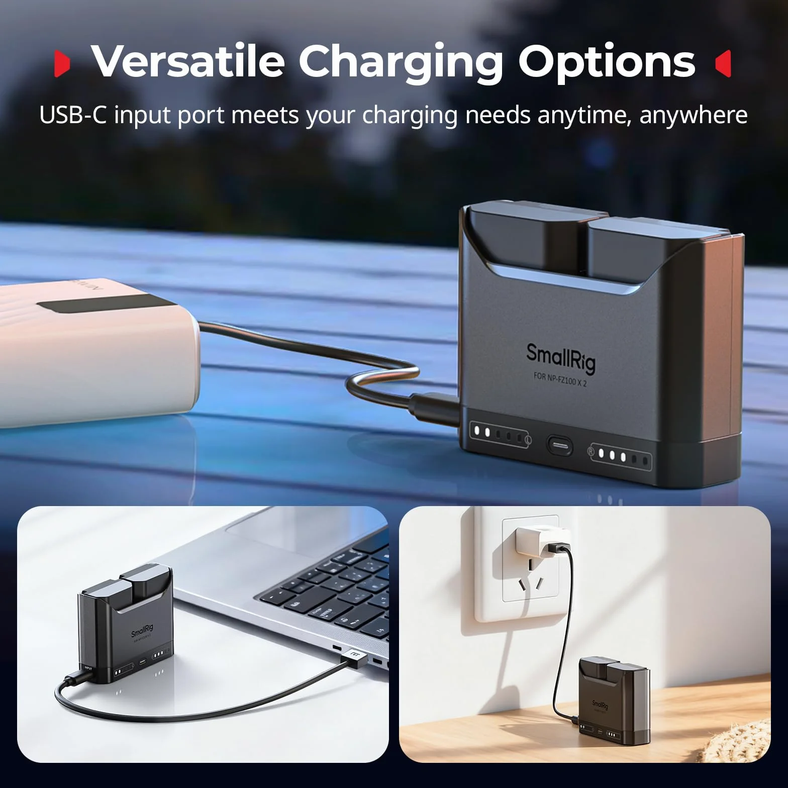 SMALLRIG Zestaw akumulatorów NP-FZ100 22,5 W 1940 mAh do Sony Alpha A7III A7IV A6700 FX3 FX30 A9 A7C A7CII