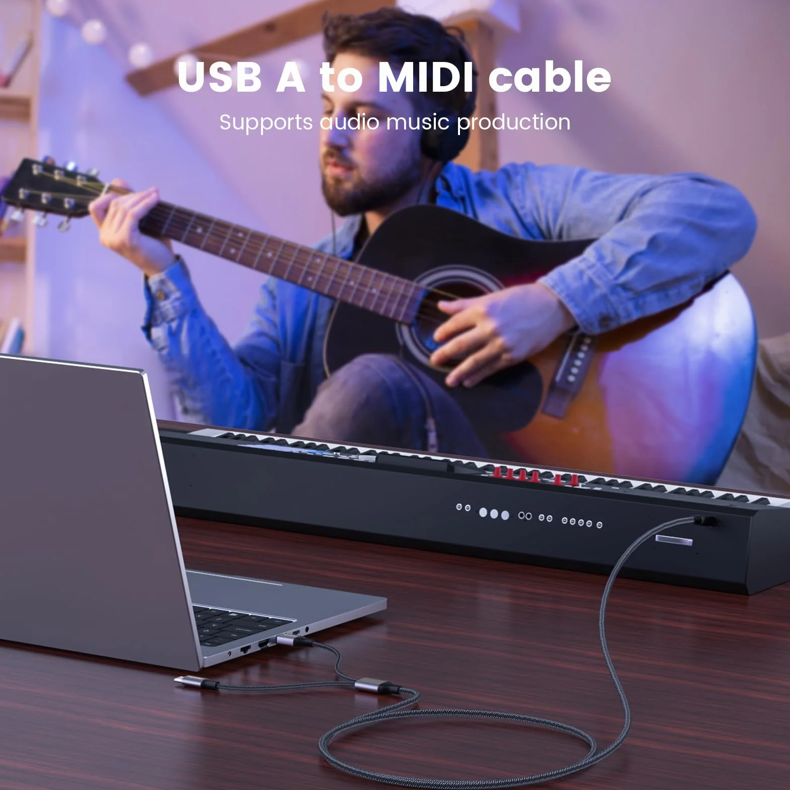MOSWAG Kabel USB do drukarki 2w1 1M USB C do MIDI USB B