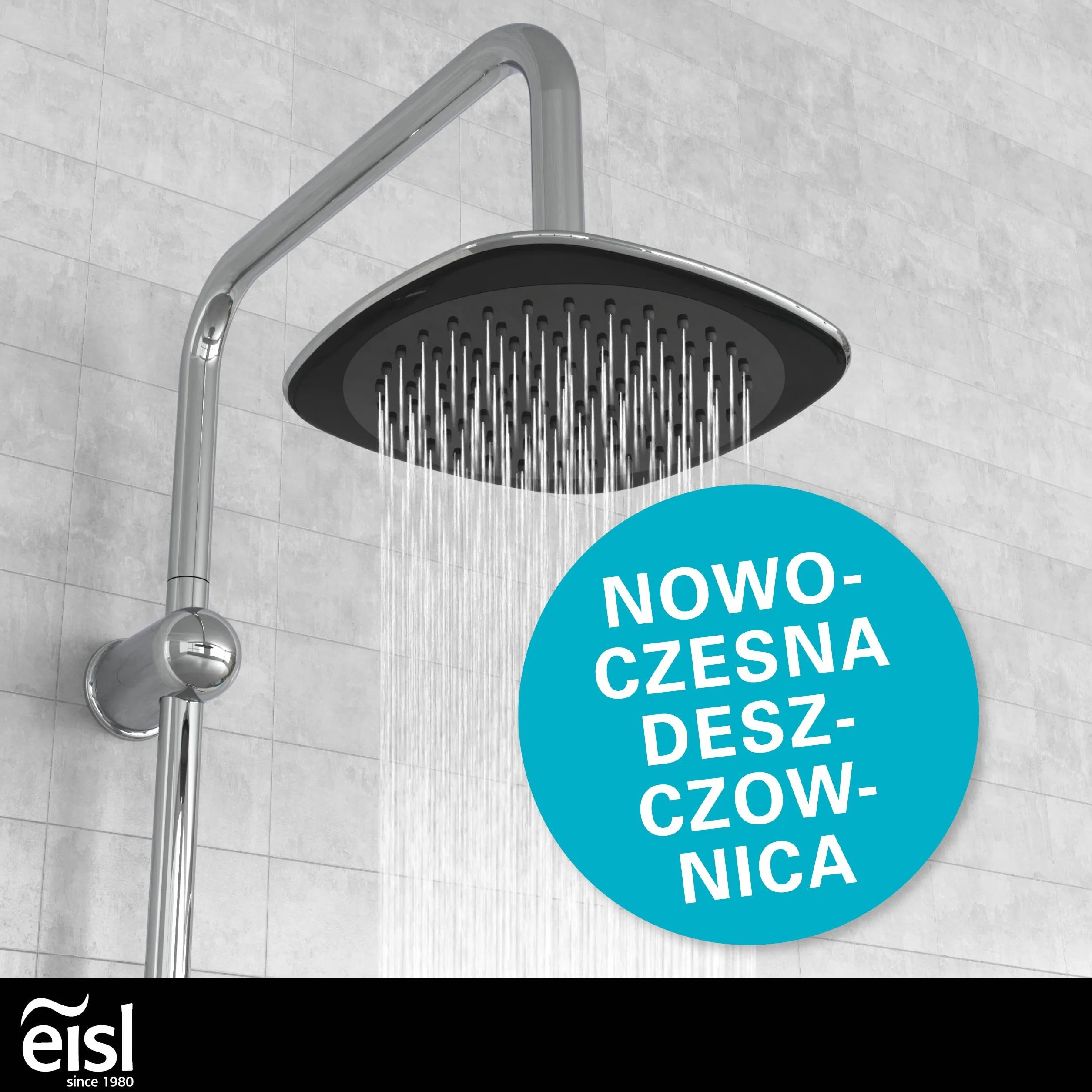 EISL Zestaw prysznicowy kolumna prysznicowa z deszczownicą 200 x 200 mm i słuchawką prysznicową, deszczownicą z uchwytem ściennym, DXLD60088CS, chrom/czarny