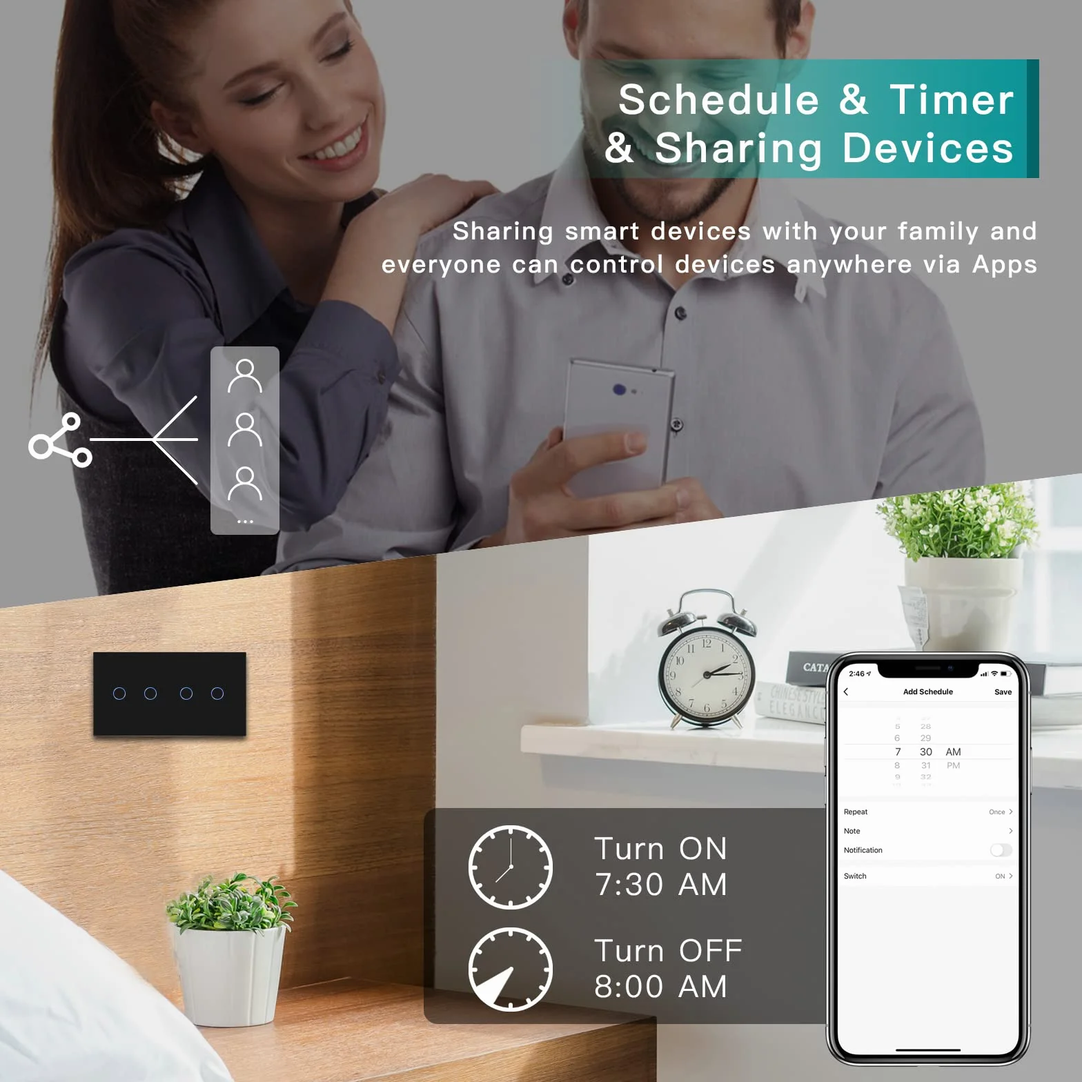 BSEED Inteligentny przełącznik światła Alexa ze szkła, inteligentny dotykowy przełącznik ścienny WiFi 2-funkcyjny 1-drożny + 2-funkcyjny 1-drożny (wymagany przewód neutralny), kompatybilny z Alexa