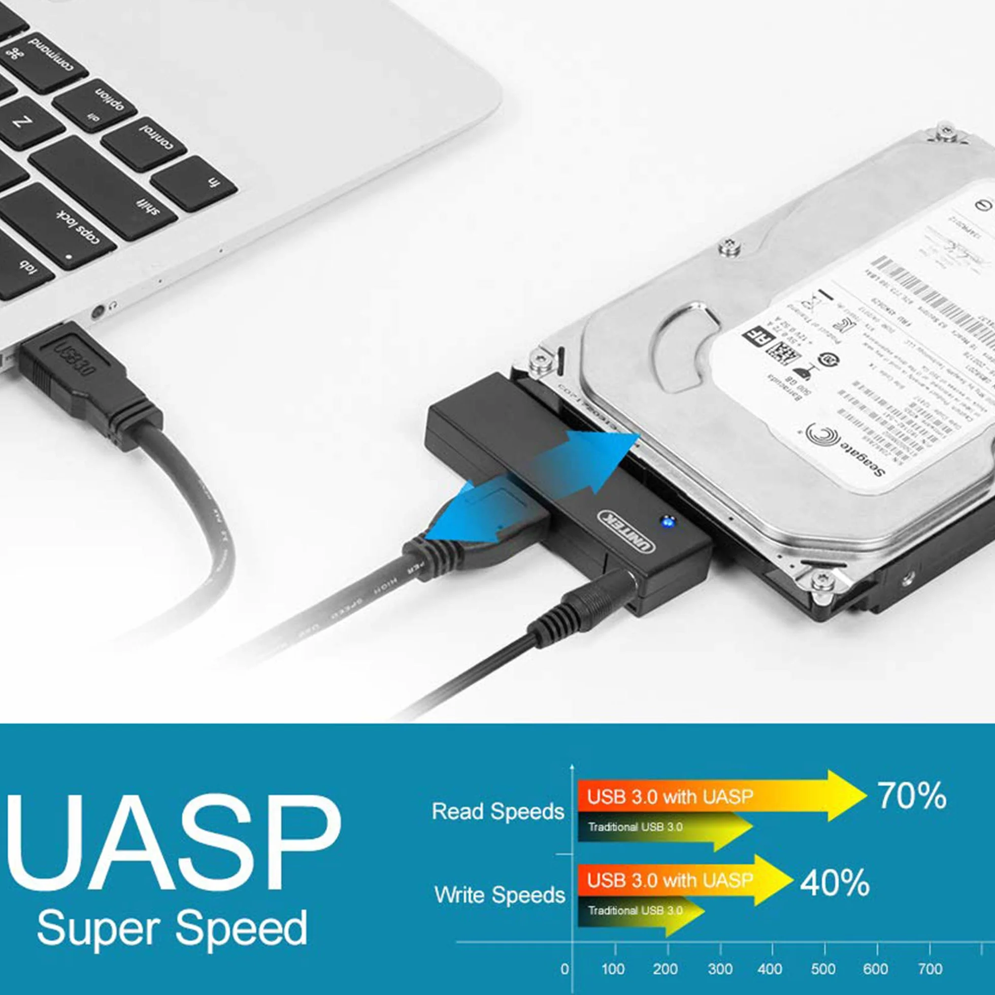 Unitek Y-1039 Adapter USB 3.0 SATA III 2,5” 3,5” 80cm Czarny