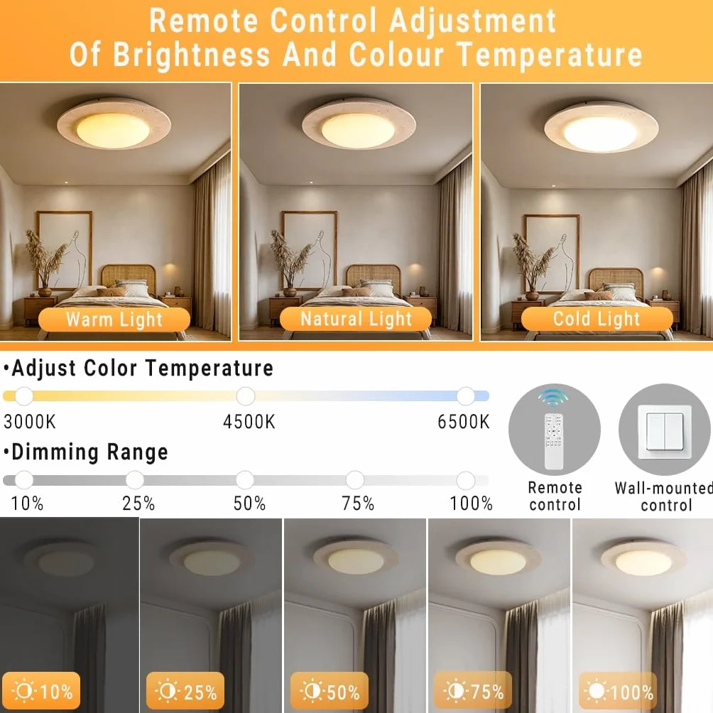 Plafon LED Trawertyn Wabi Sabi Ściemnialny Regulowana Temperatura Koloru Plafon Z Kamienia Naturalnego Dla Sypialni Salon Jadalnia Kuchnia Hotel Kawiarnia Dekoracja Wewnętrzna(A-50cm)