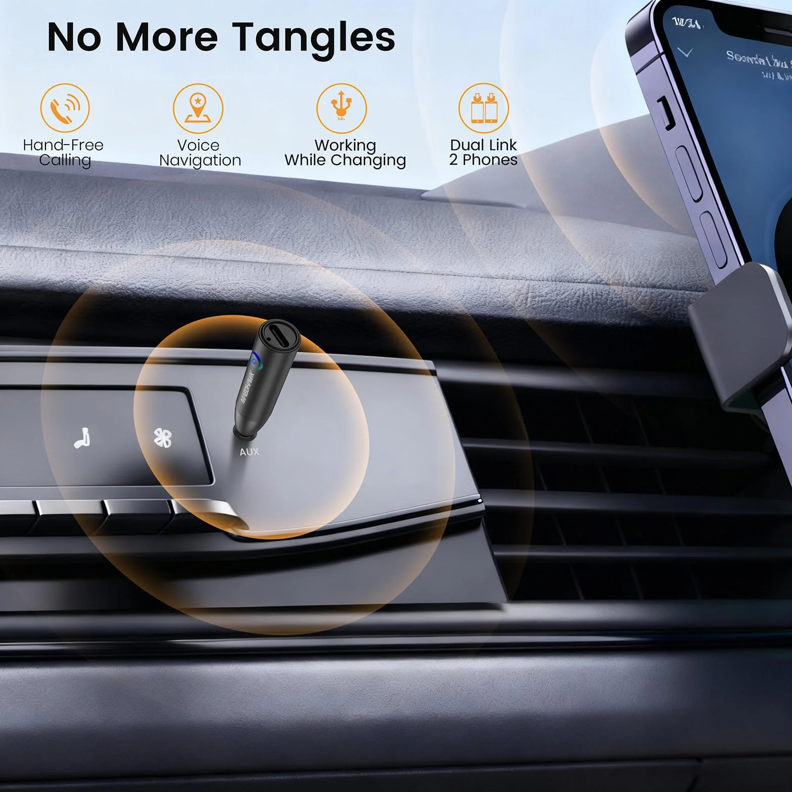 Adapter Bluetooth Aux 3.5 mm do Samochodu - Maedhawk Stylowy Odbiornik Bluetooth 5.0 z Redukcją Szumów do Ciężarówek Domowe Słuchawki Stereo Głośniki Strumieniowanie Muzyki