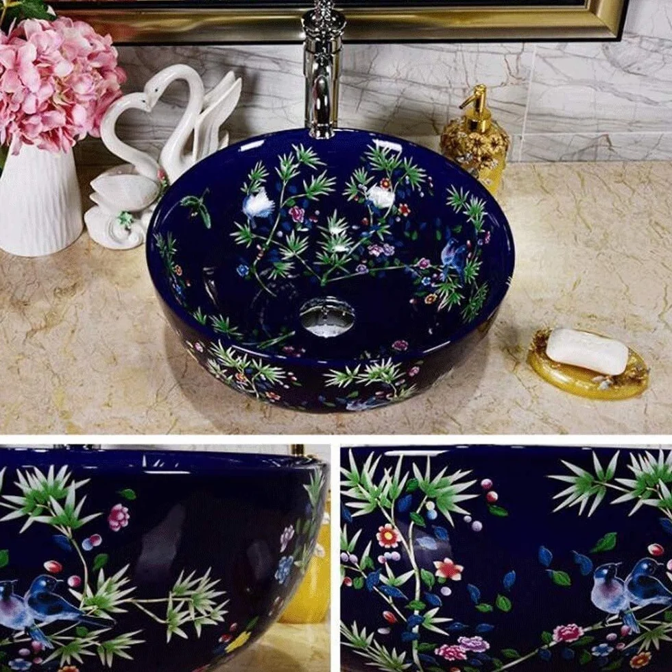 Szafka Pod Umywalkę Z Umywalką, Umywalka Łazienkowa, Umywalka Nablatowa, Umywalka Łazienkowa Ceramiczna Z Motywem Kwiatowym, Umywalka Nablatowa, Umywalka Nablatowa, 40 X 15 Cm