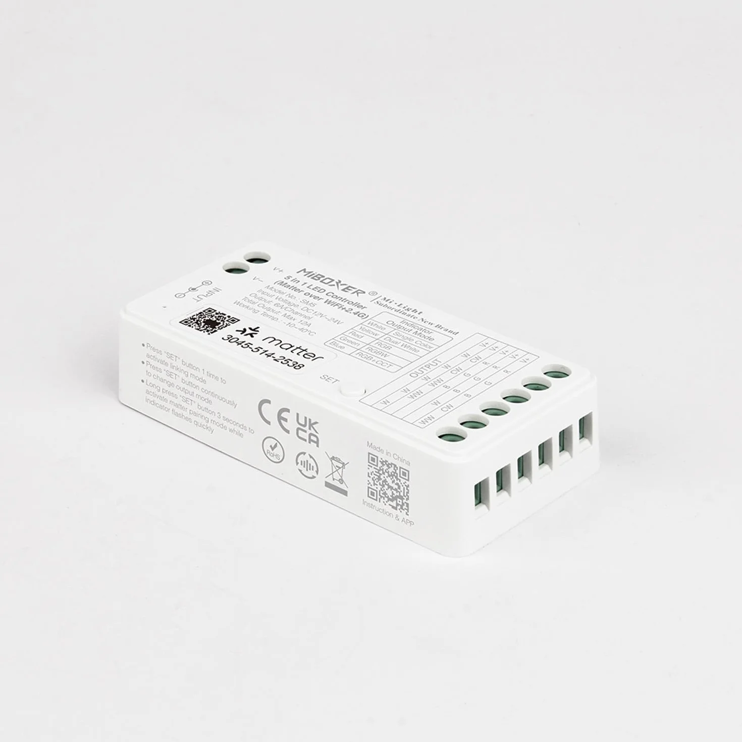 LIGHTEU, Miboxer Matter Over WiFi + 2,4 GHz DC12-24 V 5 w 1 RGBCCT kontroler LED certyfikowany matter obsługuje aplikację, pilot zdalnego sterowania, Matter Smarthome, SM5
