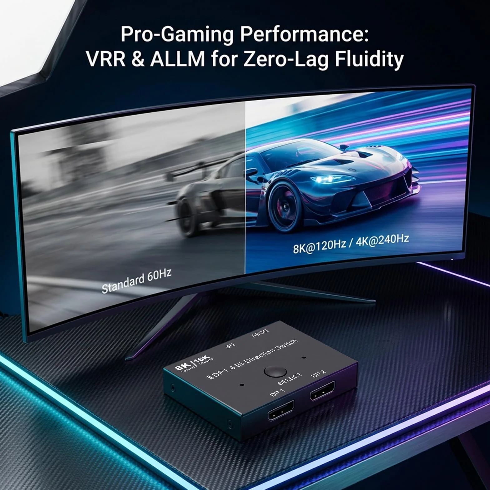 Cuifati Displayport 2.1 4K 8K 16K Wideo 2 na 1 Wyjście Rozgałęźnik Displayport Dwukierunkowy 8K Przy 120 Hz 4K Przy 240 Hz, na Wyjścia Konwerter Wideo DP 16K