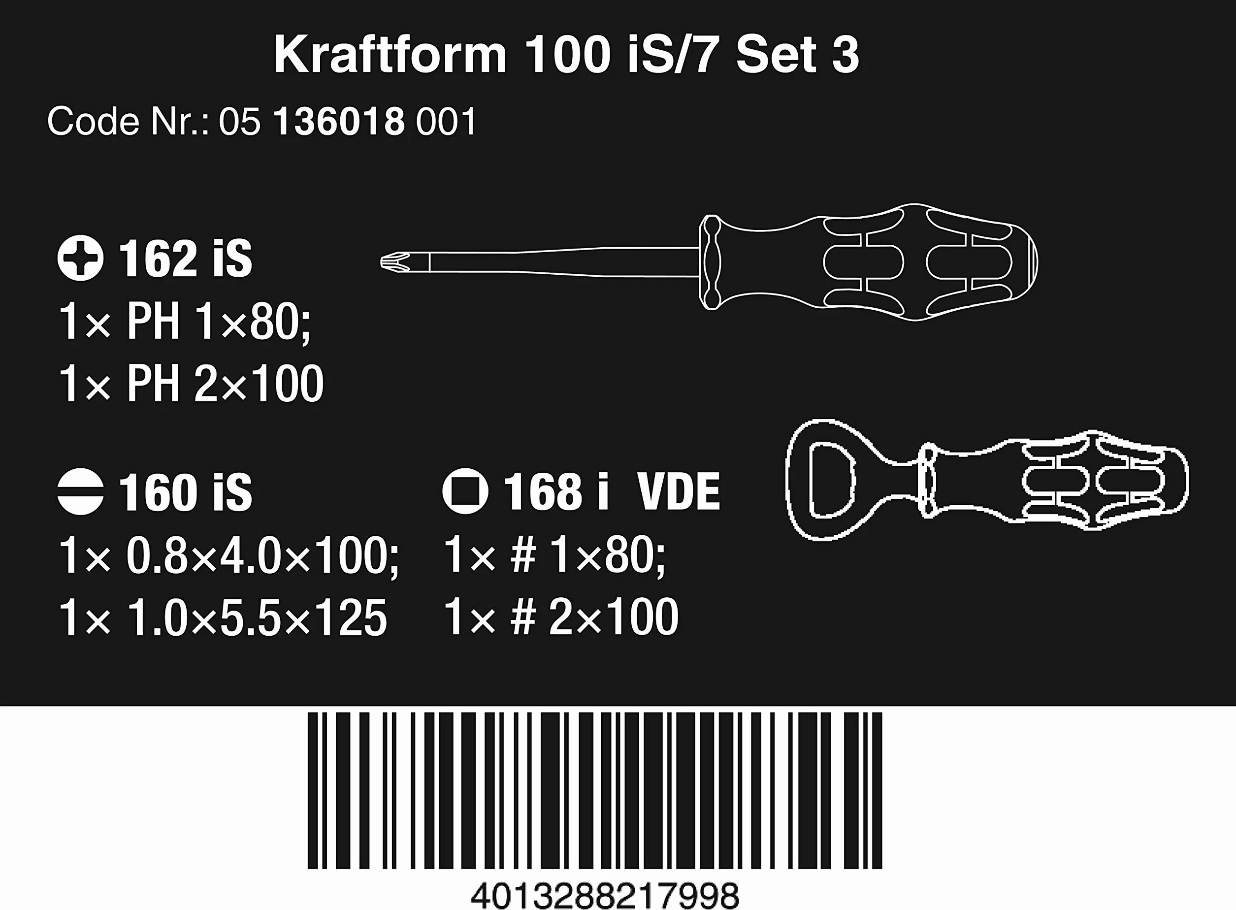 Wera Kraftform 100 iS/7 zestaw 3 wkrętaków Kraftform Plus o zredukowanej średnicy ostrza, 7-częściowy