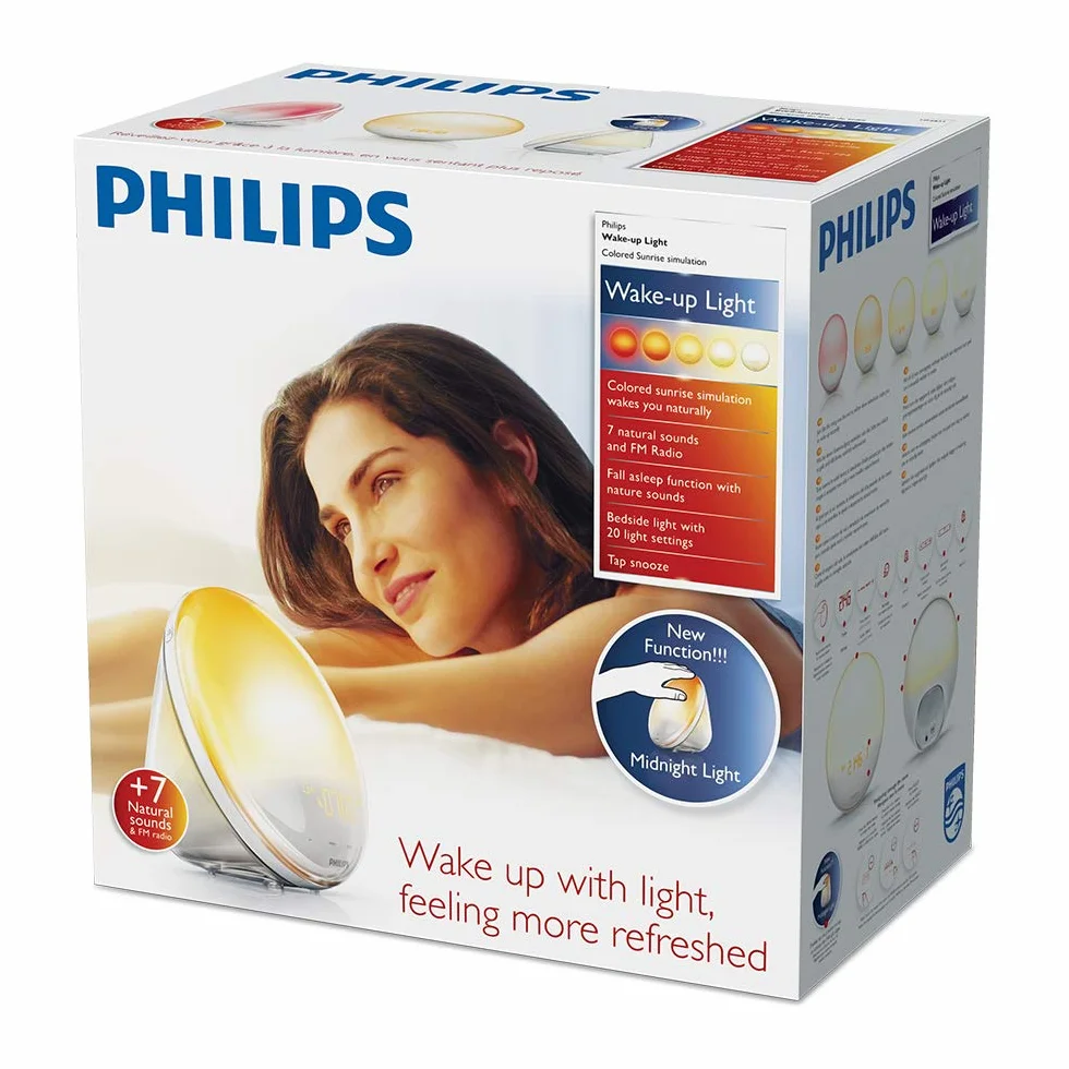 Philips SmartSleep Wake Up Light HF3531/01, symulacja wschodu słońca, 7 dźwięków, radio FM