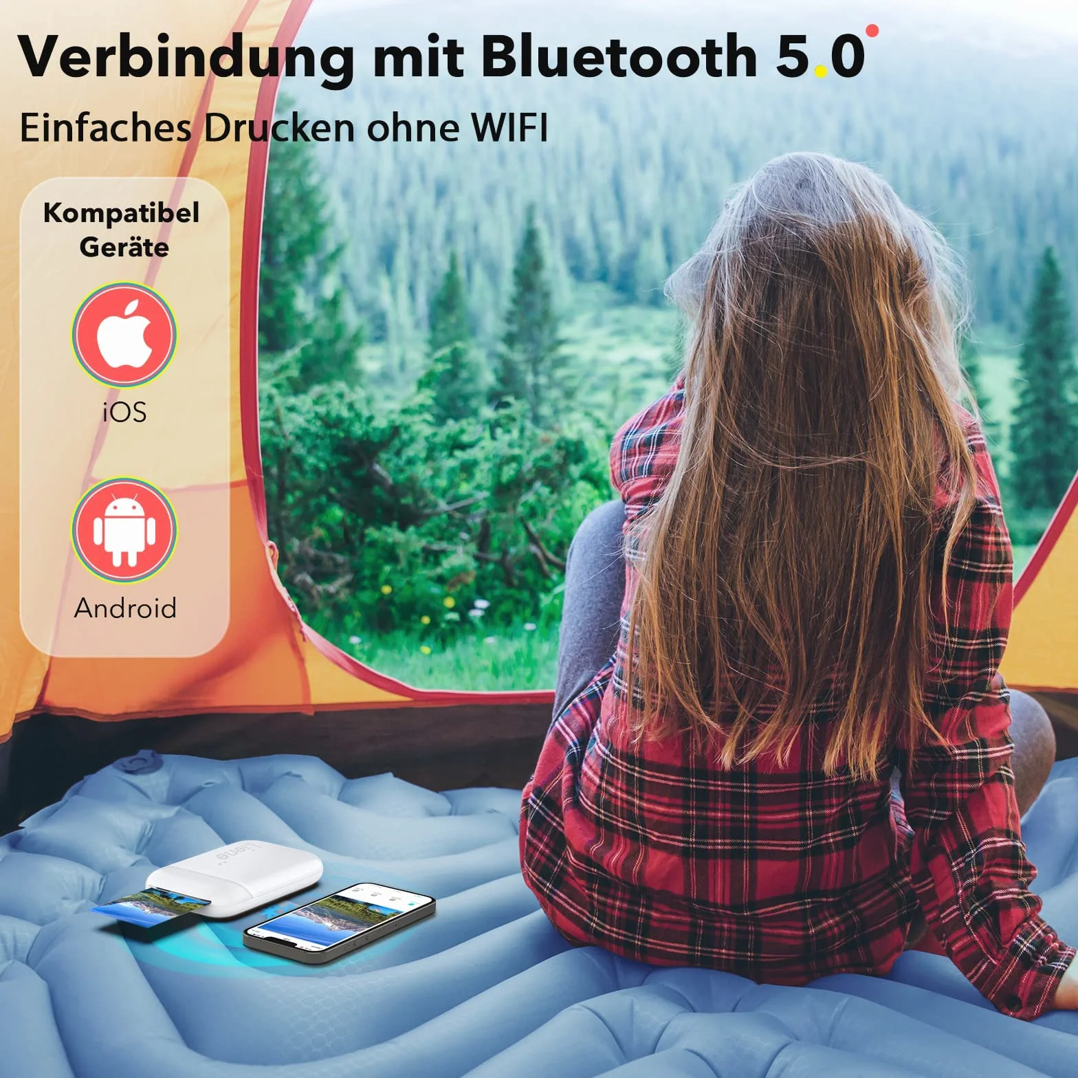 Liene Pearl K100 Mini natychmiastowa drukarka fotograficzna, przenośna drukarka mobilna Bluetooth z 50 naklejkami na papiery fotograficzne, 2x3, do smartfonów z systemem iOS/Android, biały