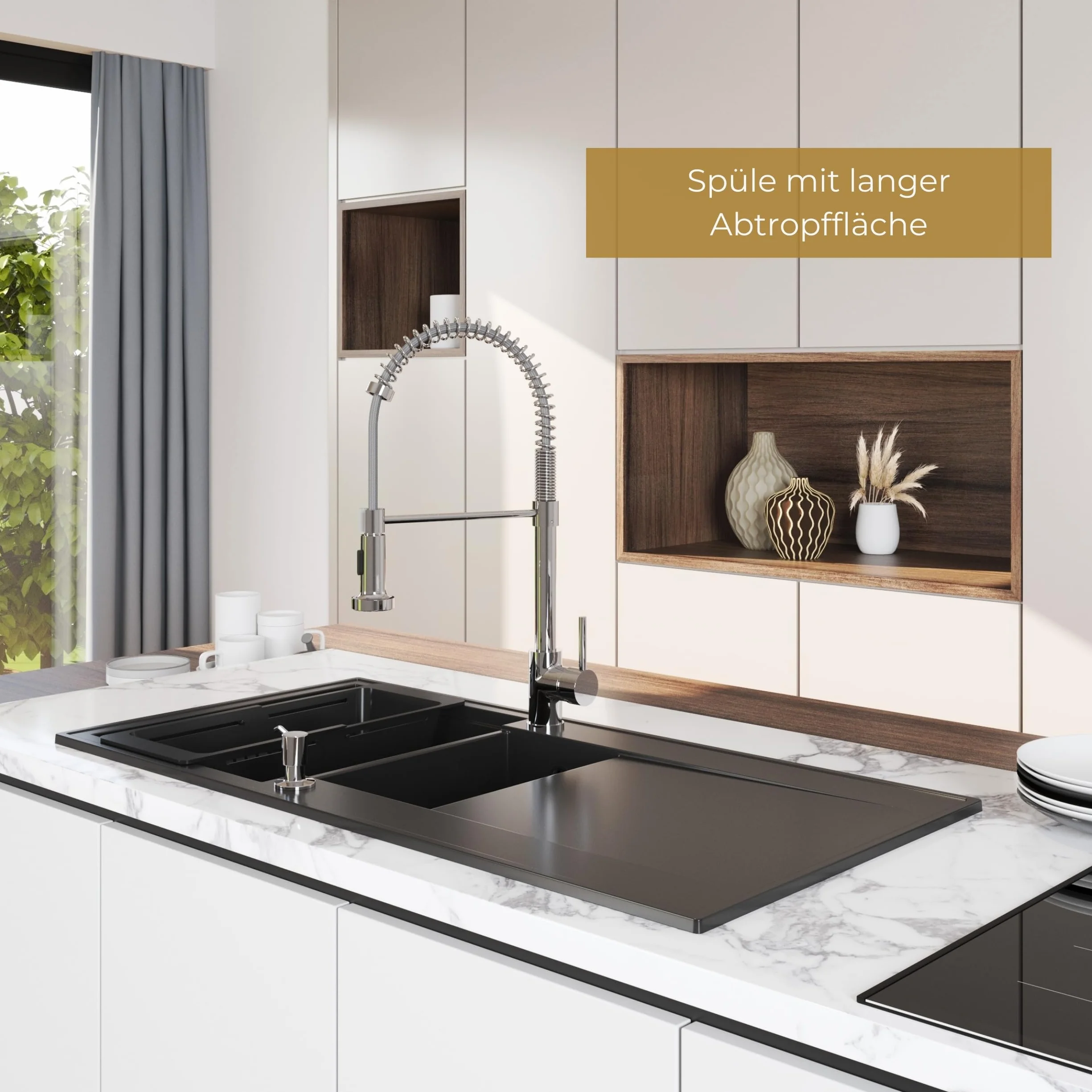 SINK Quality zlewozmywak beżowy 100 x 50 cm, zlewozmywak granitowy 1,5 umywalka, zlewozmywak z syfonem i środkiem impregnującym, zlewozmywak kuchenny od szafki pod umywalkę 60