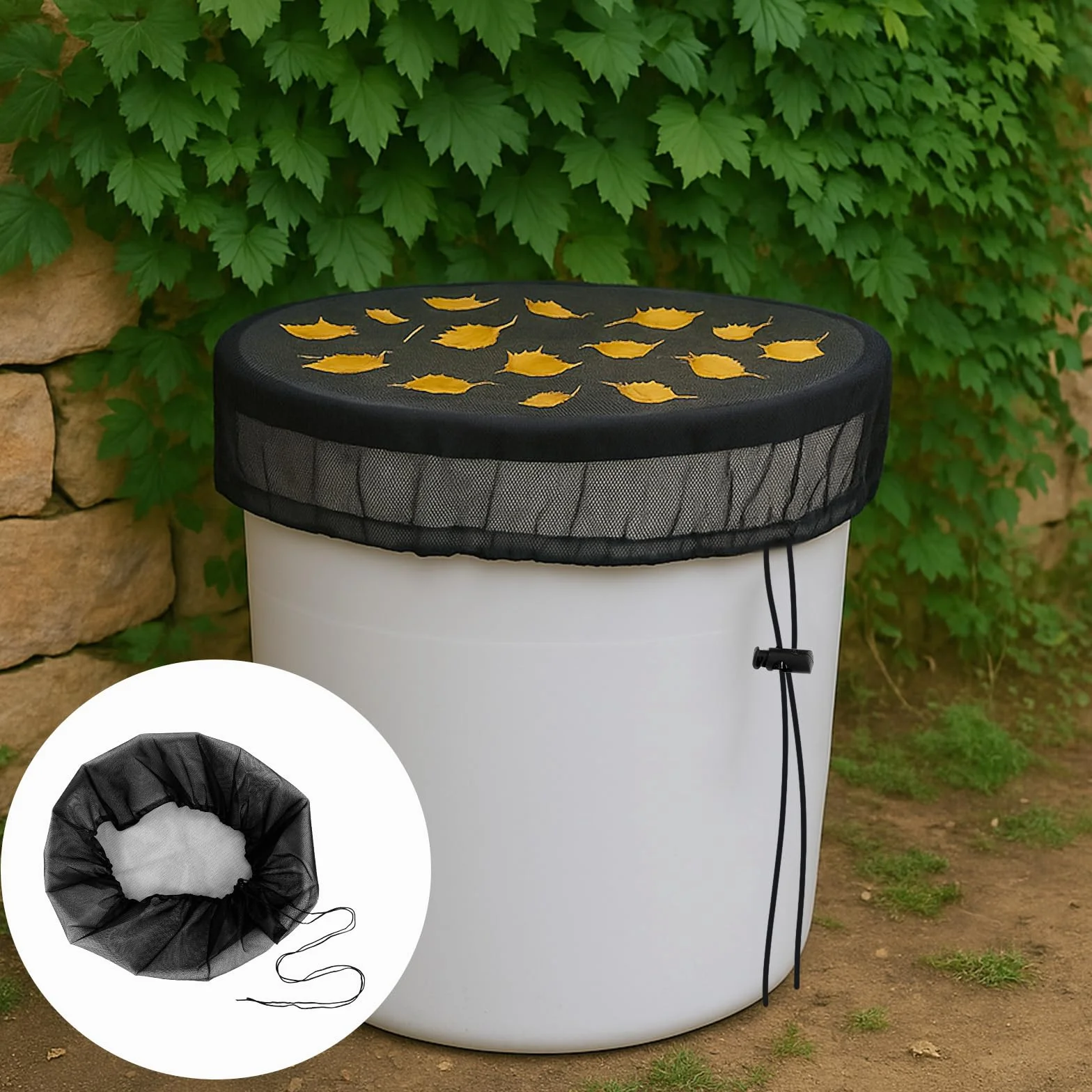 Siatka na zbiornik na deszczówkę, osłona, regulowana, ochrona przed komarami, ochrona przed liśćmi (95 cm)