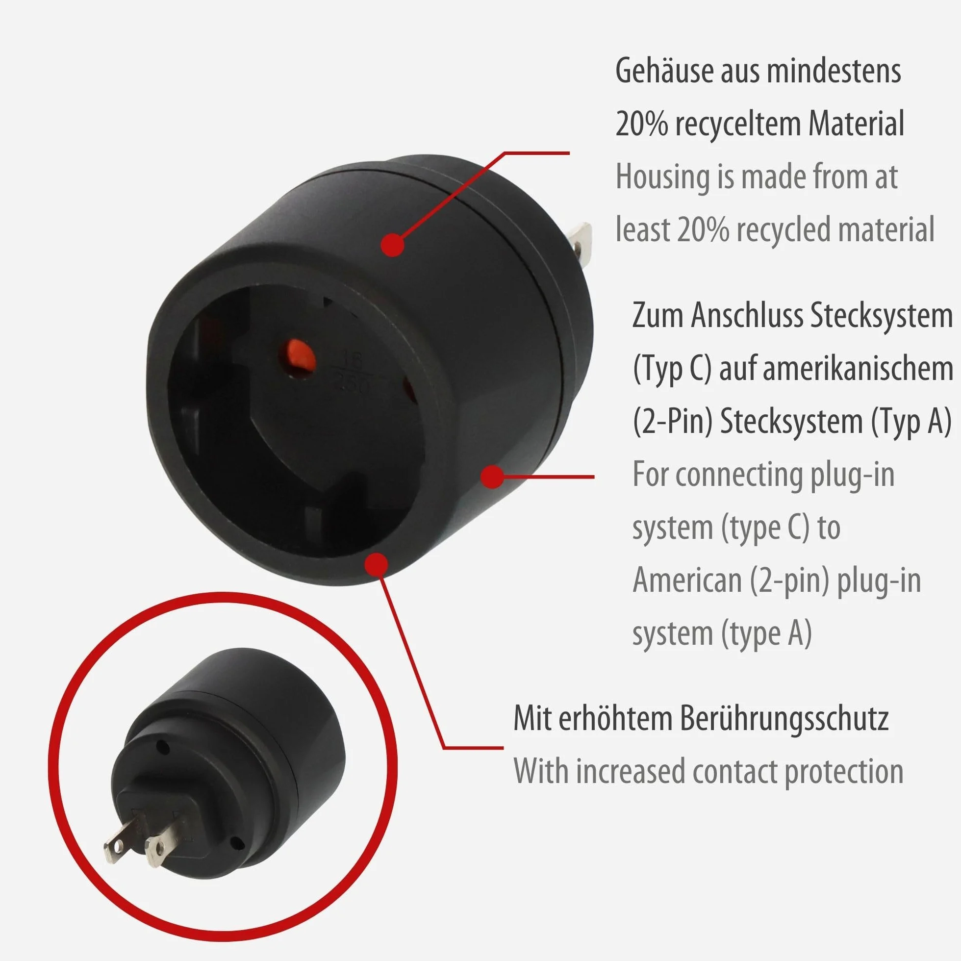 Brennenstuhl wtyczka podróżna/adapter podróżny (do podłączania urządzeń elektrycznych z systemem wtyczek Euro w krajach z amerykańskim systemem wtyczek (typ A): USA, Japonia) czarny