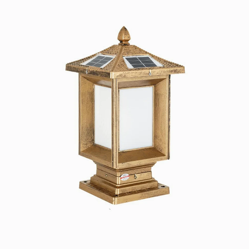 Zewnętrzna lampa solarna LED, automatyczne włączanie/wyłączanie, konstrukcja okna, vintage, aluminium, odlew ciśnieniowy, akrylowy, abażur, filar, oświetlenie zewnętrzne, proste